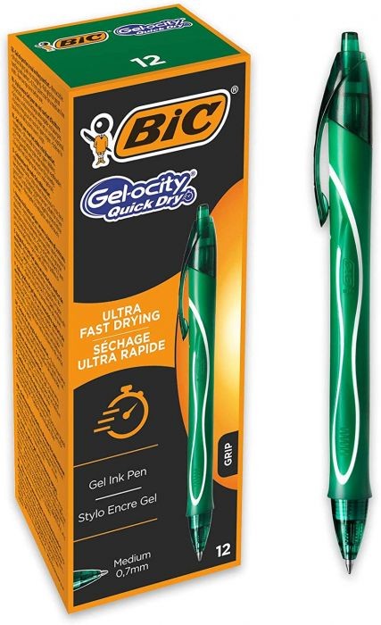 Penna a sfera retrattile Bic Gel-Ocity Quick Dry - Punta media 07 mm - Inchiostro gel - Asciugatura ultra rapida - Non macchia la carta - Colore verde Penna a sfera retrattile Bic Gel-Ocity Quick Dry - Punta media 07 mm - Inchiostro gel - Asciugatura ultra rapida - Non macchia la carta - Colore verde