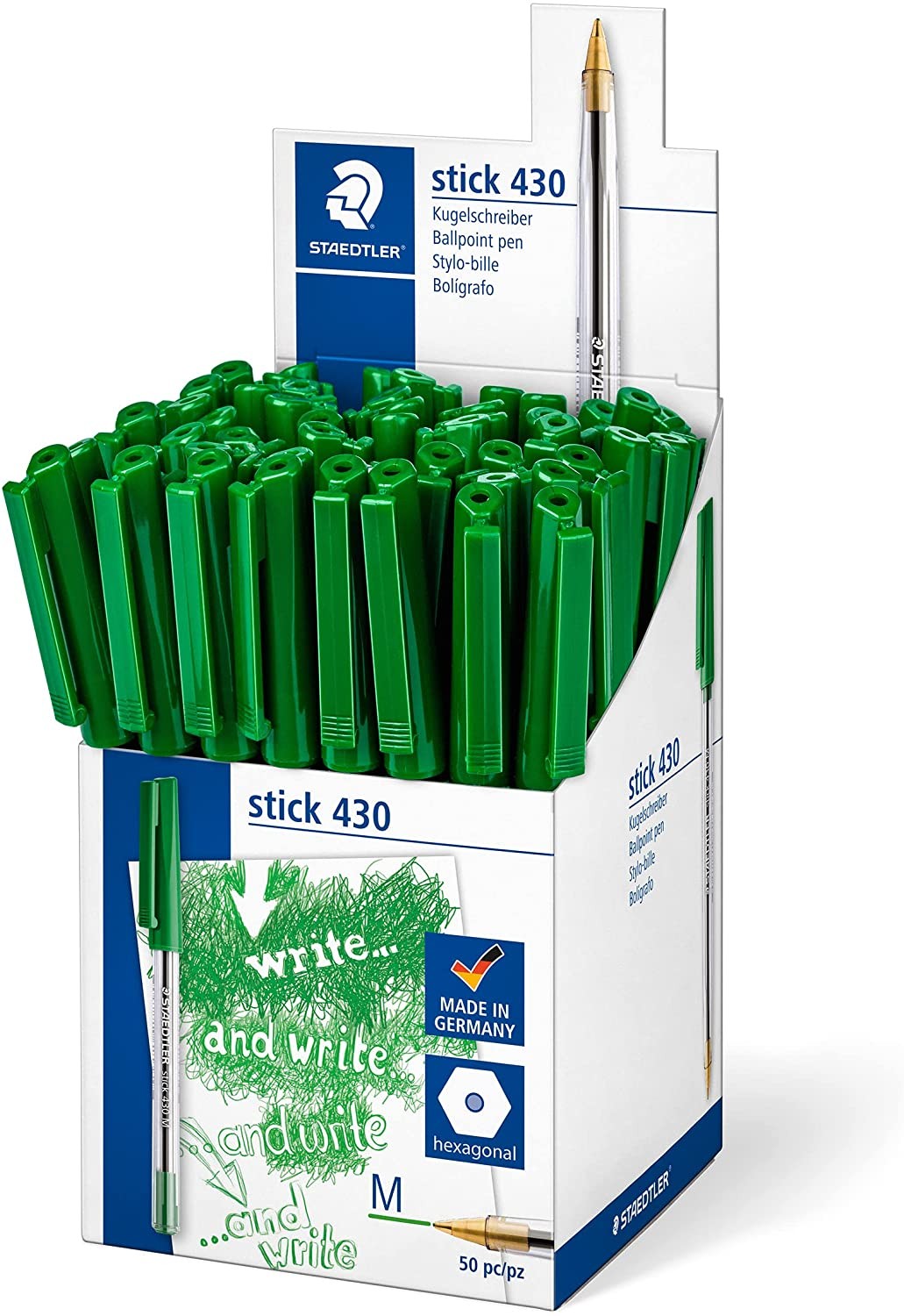 Penna a sfera Staedtler Stick 430 con cappuccio - Punta 035 mm - Inchiostro indelebile - Colore verde