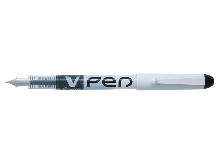 Penna stilografica Pilot V-Pen - Usa e getta - Inchiostro liquido cancellabile - Punta in acciaio - Linea 05 mm - Colore nero
