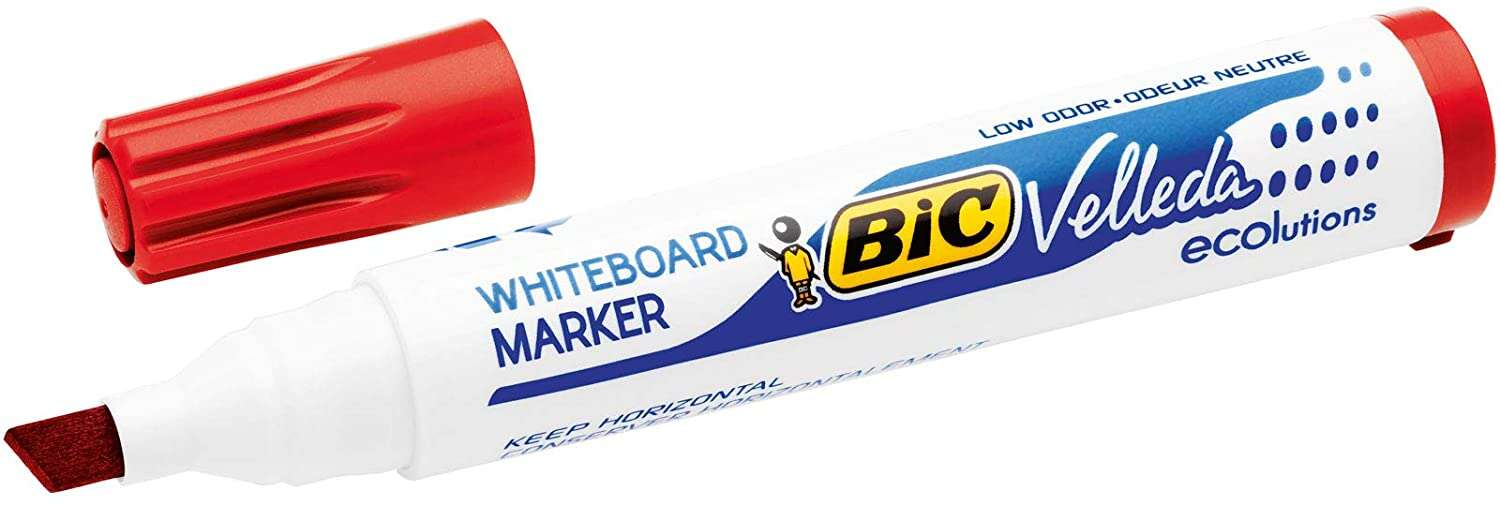 Pennarelli per lavagna Bic Velleda 1751 ECOlutions - Punta a scalpello - Tratto da 3 mm a 55 mm - Inchiostro a base di alcol - Ecologici - Cancellabilità ottimale - Rosso Pennarelli per lavagna Bic Velleda 1751 ECOlutions - Punta a scalpello - Tratto da 3 mm a 55 mm - Inchiostro a base di alcol - Ecologici - Cancellabilità ottimale - Rosso