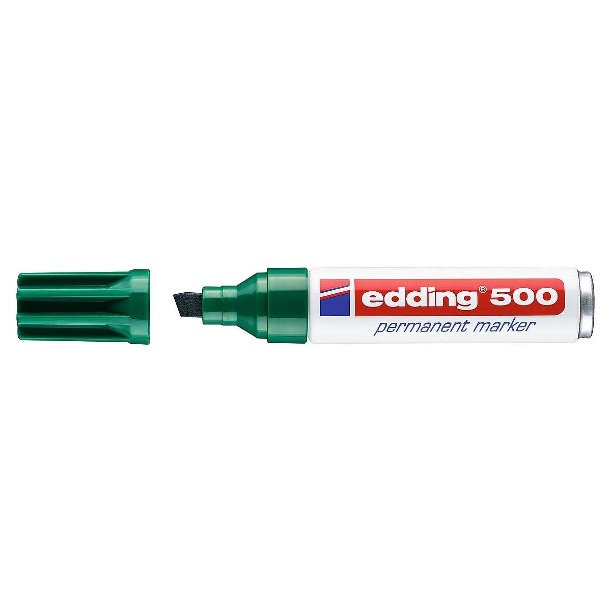 Pennarello indelebile Edding 500 - Punta a scalpello - Linea tra 2 e 7 mm. - Ricaricabile - Asciugatura Istantanea - Colore Verde