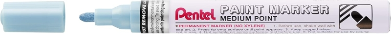 Pennarello Pentel - Punta media 45 mm - Permanente su tutte le superfici - Resistente alla luce e all'acqua - Corpo in alluminio - Azzurro perlato