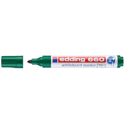 Pennarello per lavagna bianca Edding 660 - Punta tonda - Linea tra 15 e 3 mm. - Inchiostro pigmentato - Ricaricabile - Cancellabile a secco - Colore verde Pennarello per lavagna bianca Edding 660 - Punta tonda - Linea tra 15 e 3 mm. - Inchiostro pigmentato - Ricaricabile - Cancellabile a secco - Colore verde