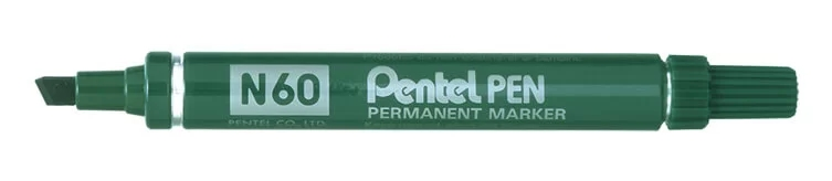 Pennarello permanente Pentel Pen N60 - Punta a scalpello resistente e durevole - Resistente all'acqua e alla luce - Verde