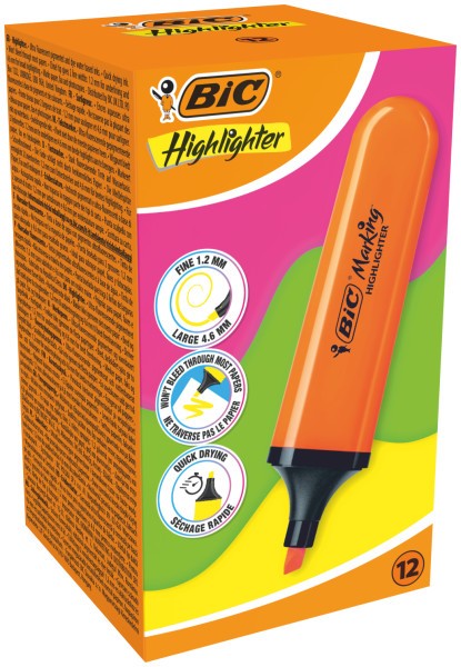 Pennarello Piatto Fluorescente Bic Marking Evidenziatore - Punta a Scalpello - Tratto tra 170 e 480 mm - Inchiostro a Base Acqua - Colore Arancione Pennarello Piatto Fluorescente Bic Marking Evidenziatore - Punta a Scalpello - Tratto tra 170 e 480 mm - Inchiostro a Base Acqua - Colore Arancione