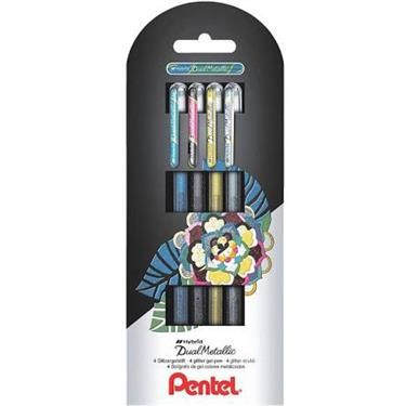 Pentel Dual Metallic Penna stick a sfera Nero Blu Oro Argento 4 pz