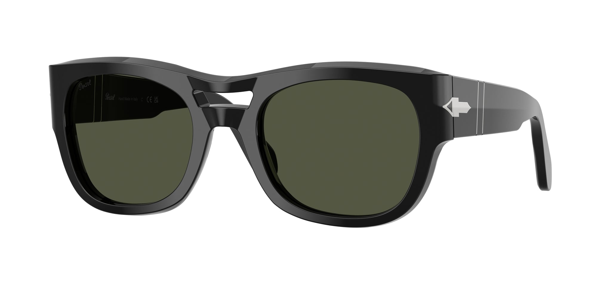 Persol Unisex Persol PO0064S 95/31 Occhiali da sole Acetato Nero Verde Pillow Normale Persol Unisex Persol PO0064S 95/31 Occhiali da sole Acetato Nero Verde Pillow Normale