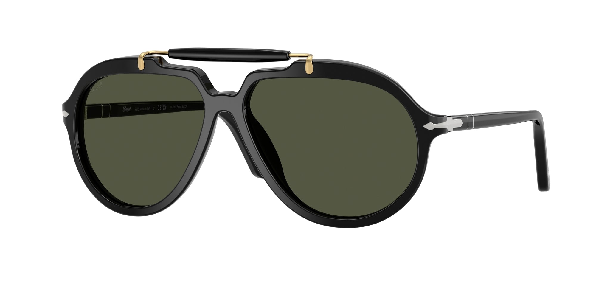 Persol Unisex Persol PO0202S 95/31 Occhiali da sole Acetato Nero Verde Squadrata Normale Persol Unisex Persol PO0202S 95/31 Occhiali da sole Acetato Nero Verde Squadrata Normale
