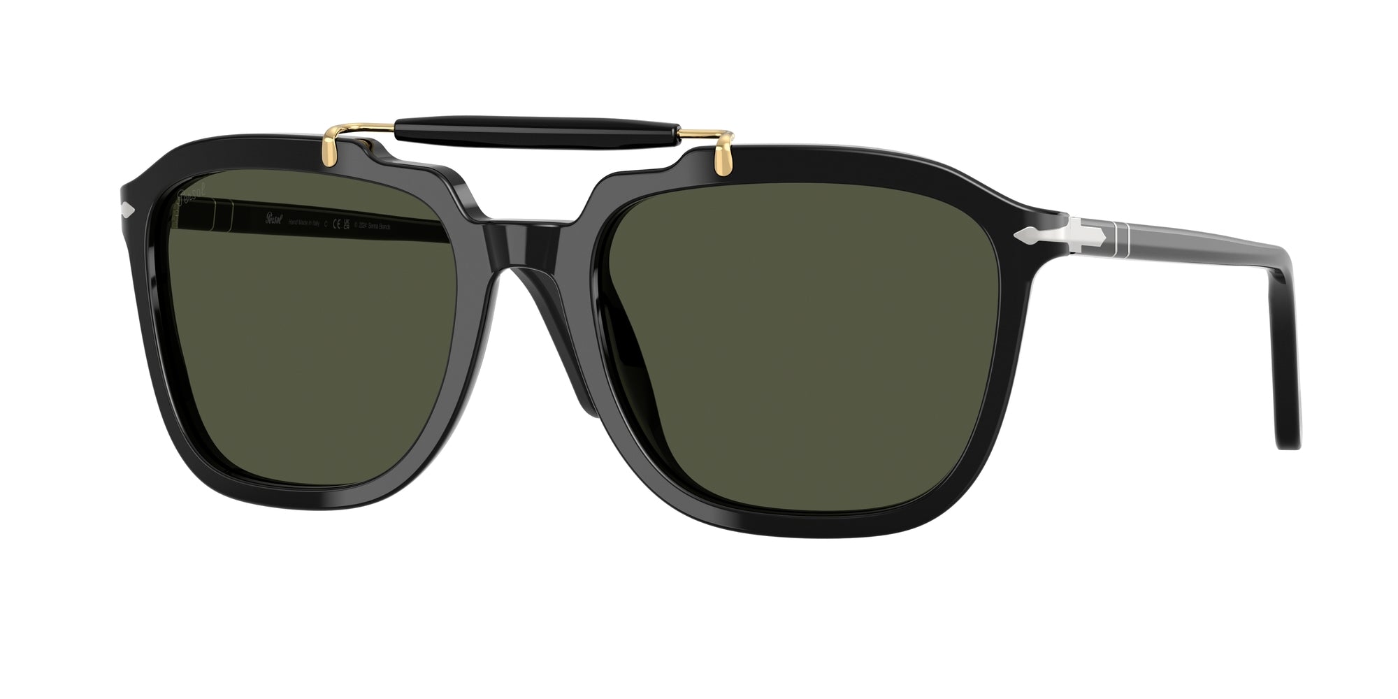 Persol Unisex Persol PO0203S 95/31 Occhiali da sole Acetato Nero Verde Squadrata Normale Persol Unisex Persol PO0203S 95/31 Occhiali da sole Acetato Nero Verde Squadrata Normale