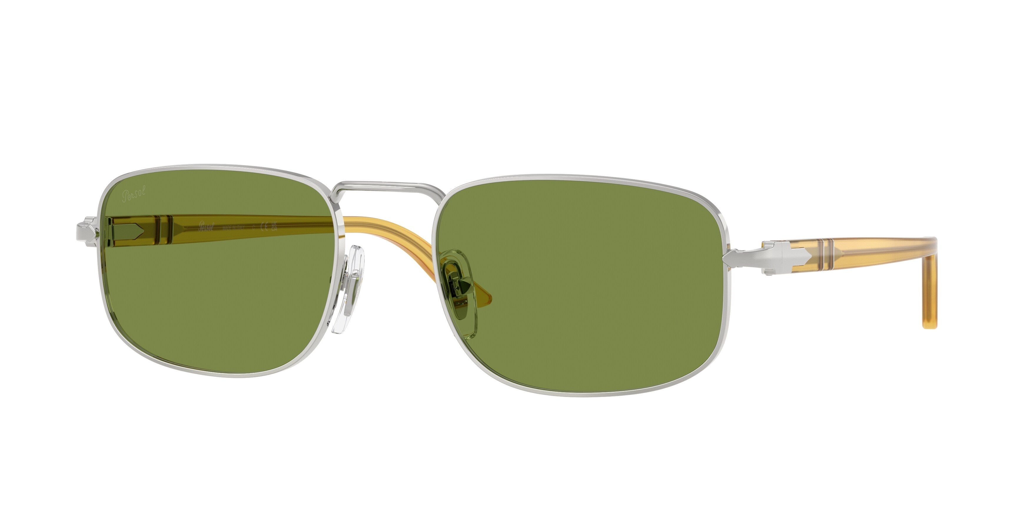 Persol Unisex Persol PO1027S 518/4E Occhiali da sole Metallo Argento Verde Pillow Normale