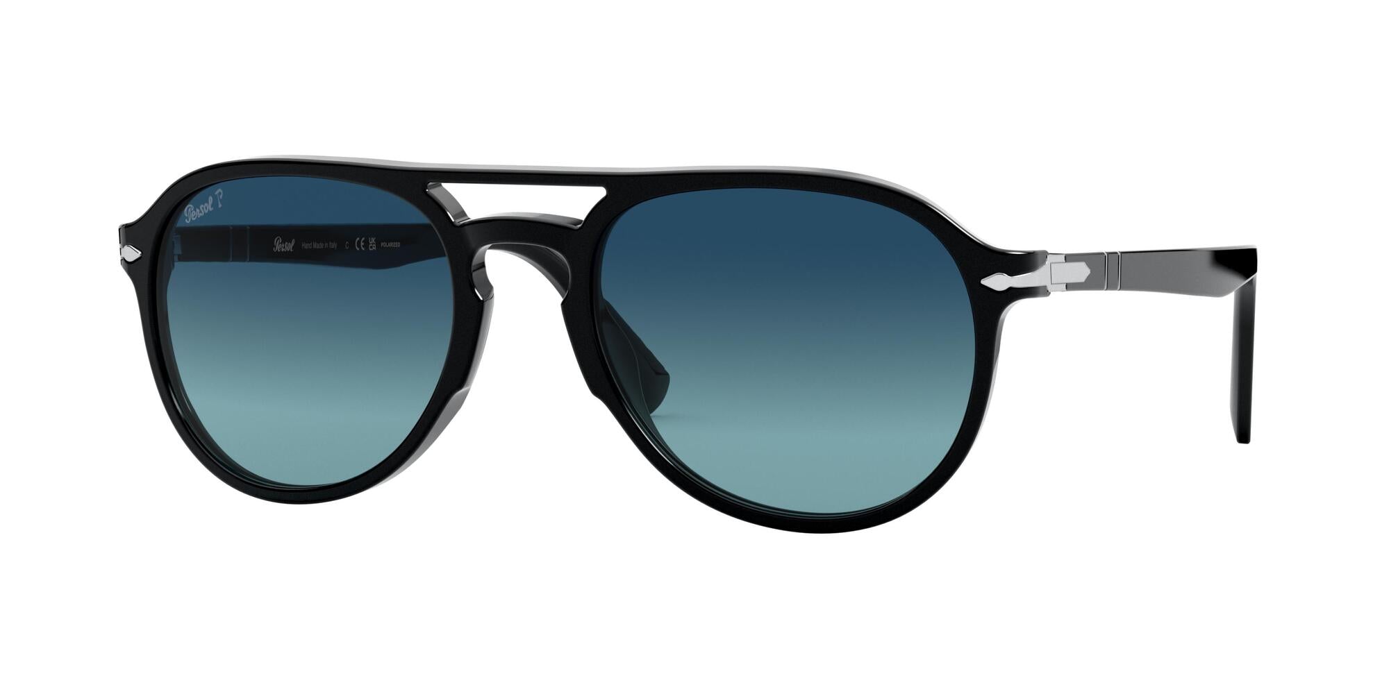 Persol Unisex Persol PO3235S EL PROFESOR SERGIO 095/S3 Occhiali da sole Acetato Nero Blu Pilot Polarizzata Sfumato