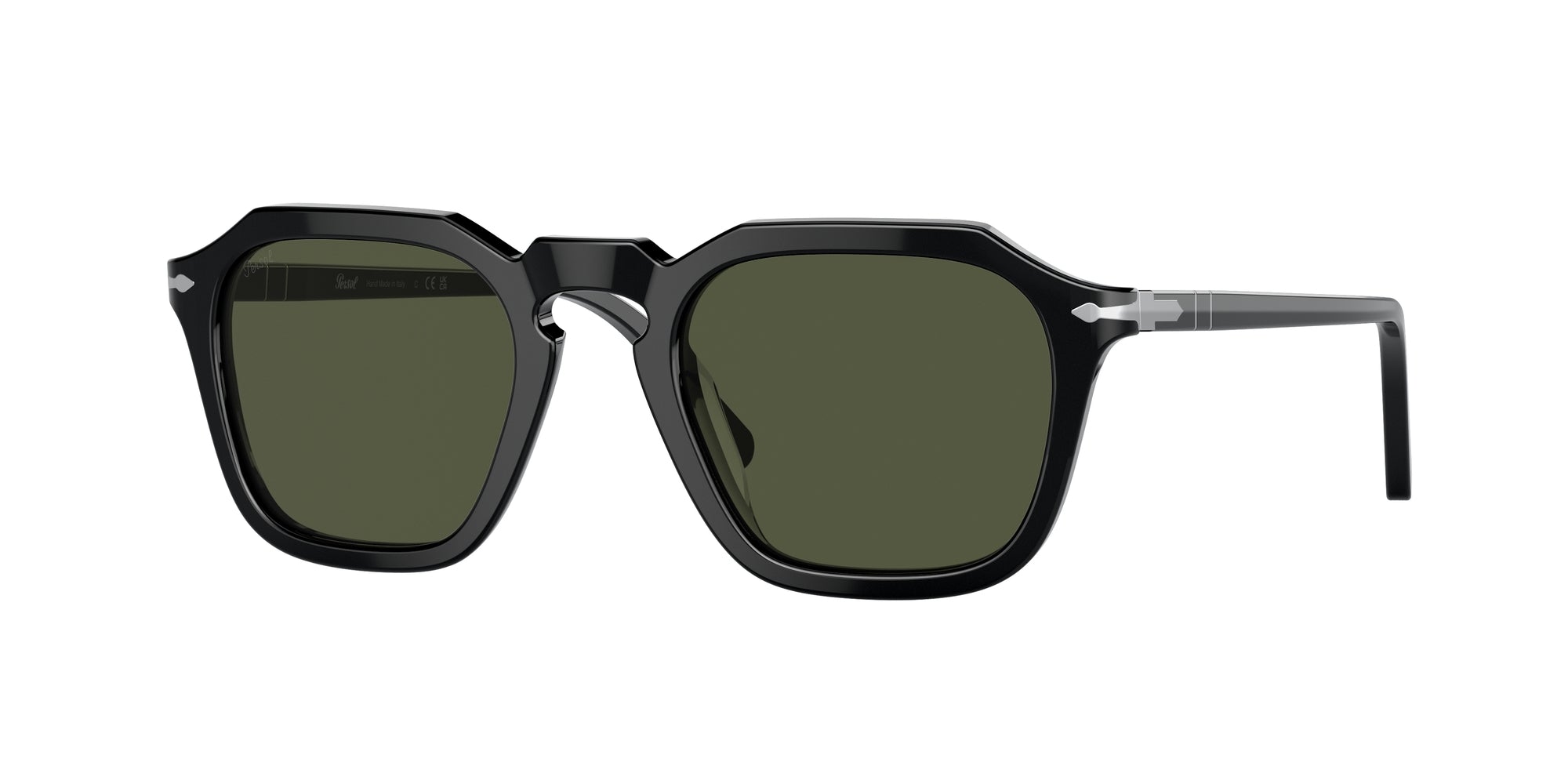 Persol Unisex Persol PO3292S 95/31 Occhiali da sole Acetato Nero Verde Squadrata Normale