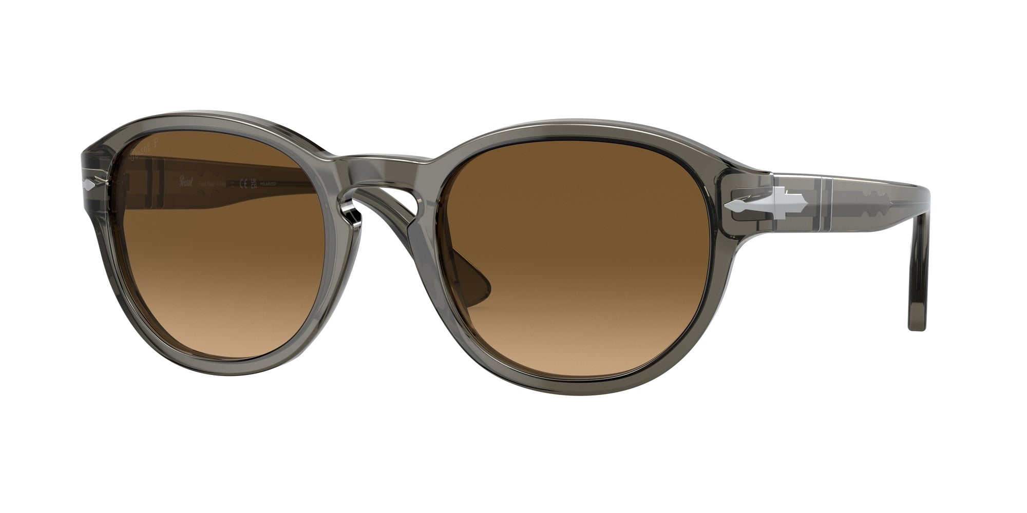 Persol Unisex Persol PO3304S 1103M2 Occhiali da sole Acetato Grigio Marrone Rotonda Polarizzata Persol Unisex Persol PO3304S 1103M2 Occhiali da sole Acetato Grigio Marrone Rotonda Polarizzata