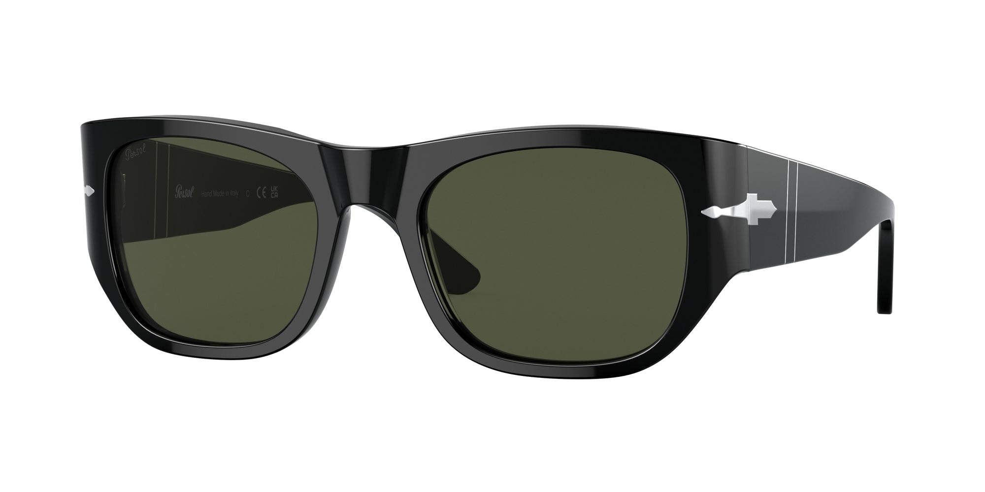 Persol Unisex Persol PO3308S 95/31 Occhiali da sole Acetato Nero Verde Squadrata Normale Persol Unisex Persol PO3308S 95/31 Occhiali da sole Acetato Nero Verde Squadrata Normale