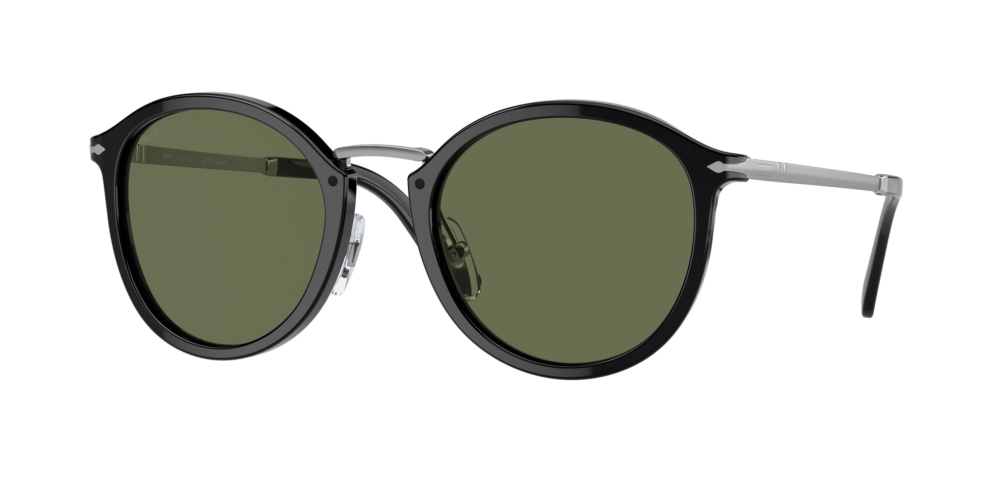 Persol Unisex Persol PO3309S 95/58 Occhiali da sole Acetato Nero Verde Rotonda Polarizzata