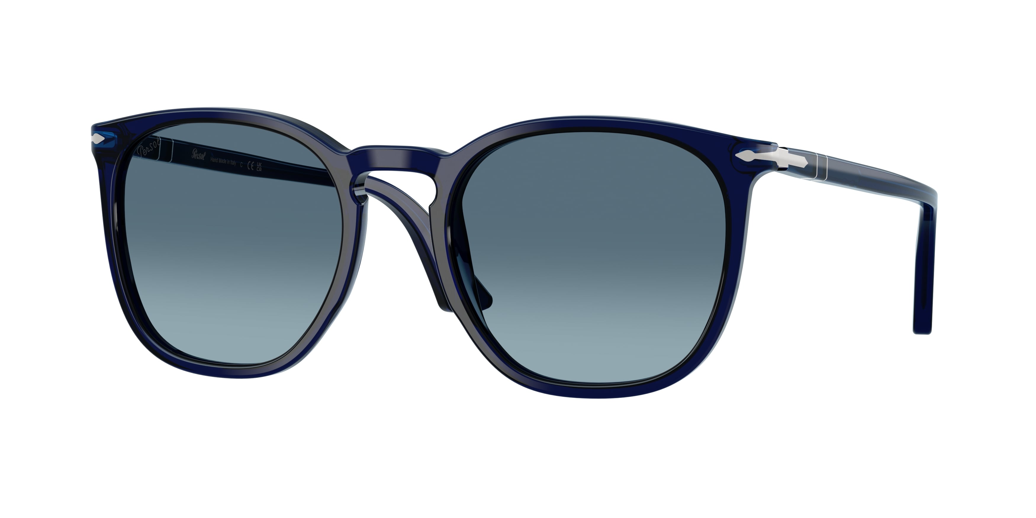 Persol Unisex Persol PO3316S 181/Q8 Occhiali da sole Acetato Blu Blu Rotonda Normale Sfumato