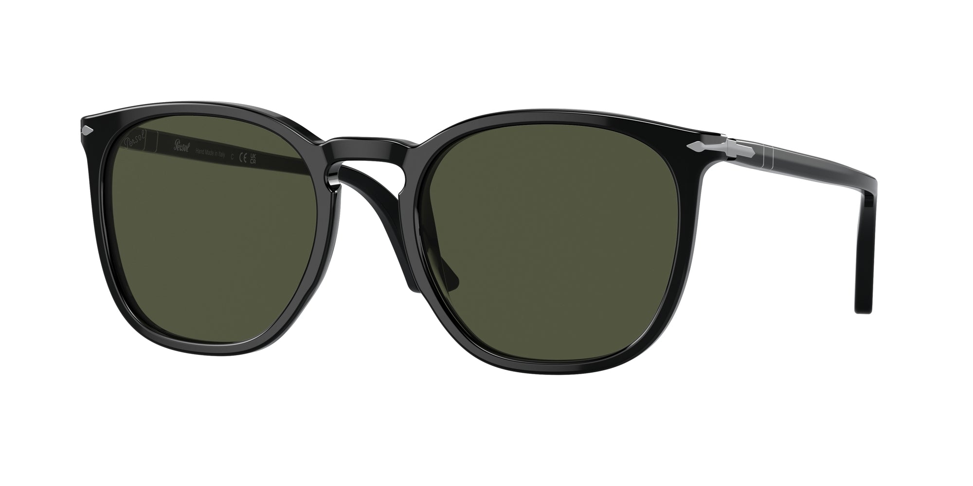 Persol Unisex Persol PO3316S 95/31 Occhiali da sole Acetato Nero Verde Rotonda Normale Persol Unisex Persol PO3316S 95/31 Occhiali da sole Acetato Nero Verde Rotonda Normale