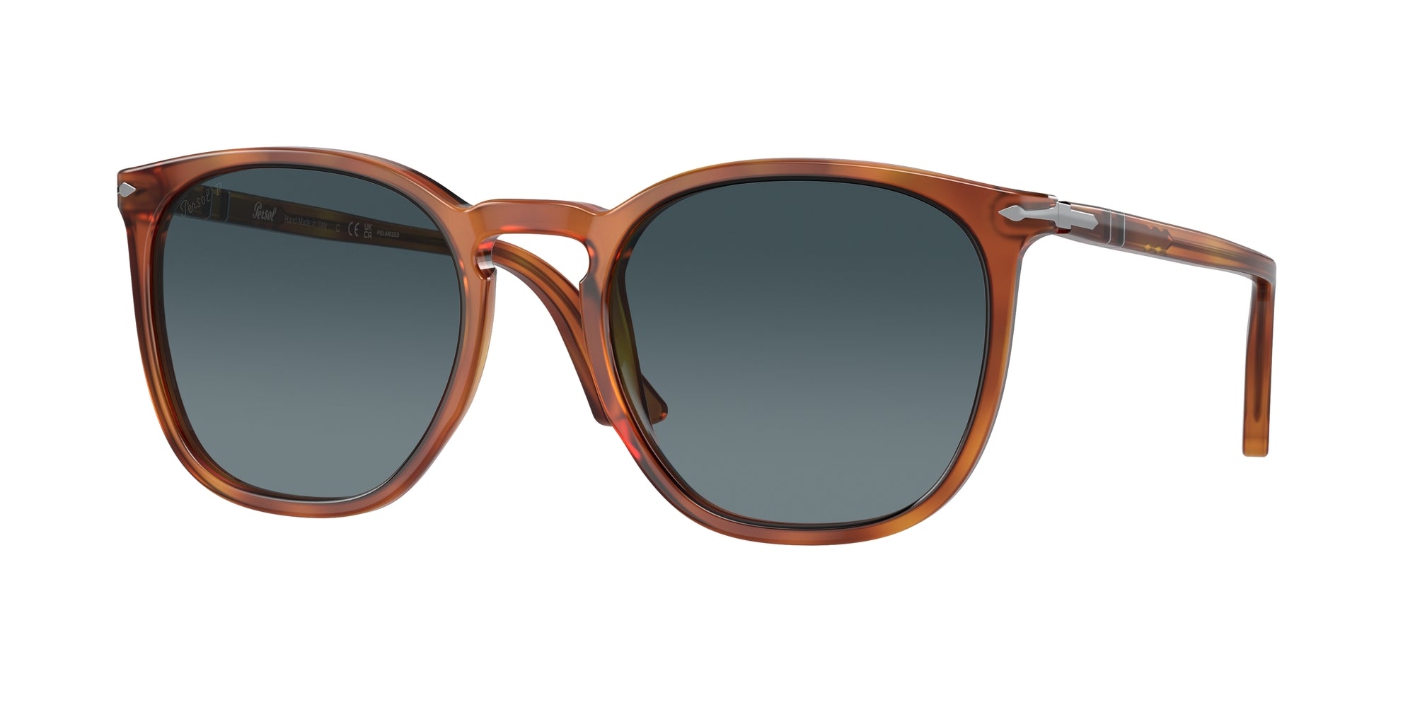 Persol Unisex Persol PO3316S 96/S3 Occhiali da sole Acetato Marrone Blu Rotonda Polarizzata Sfumato