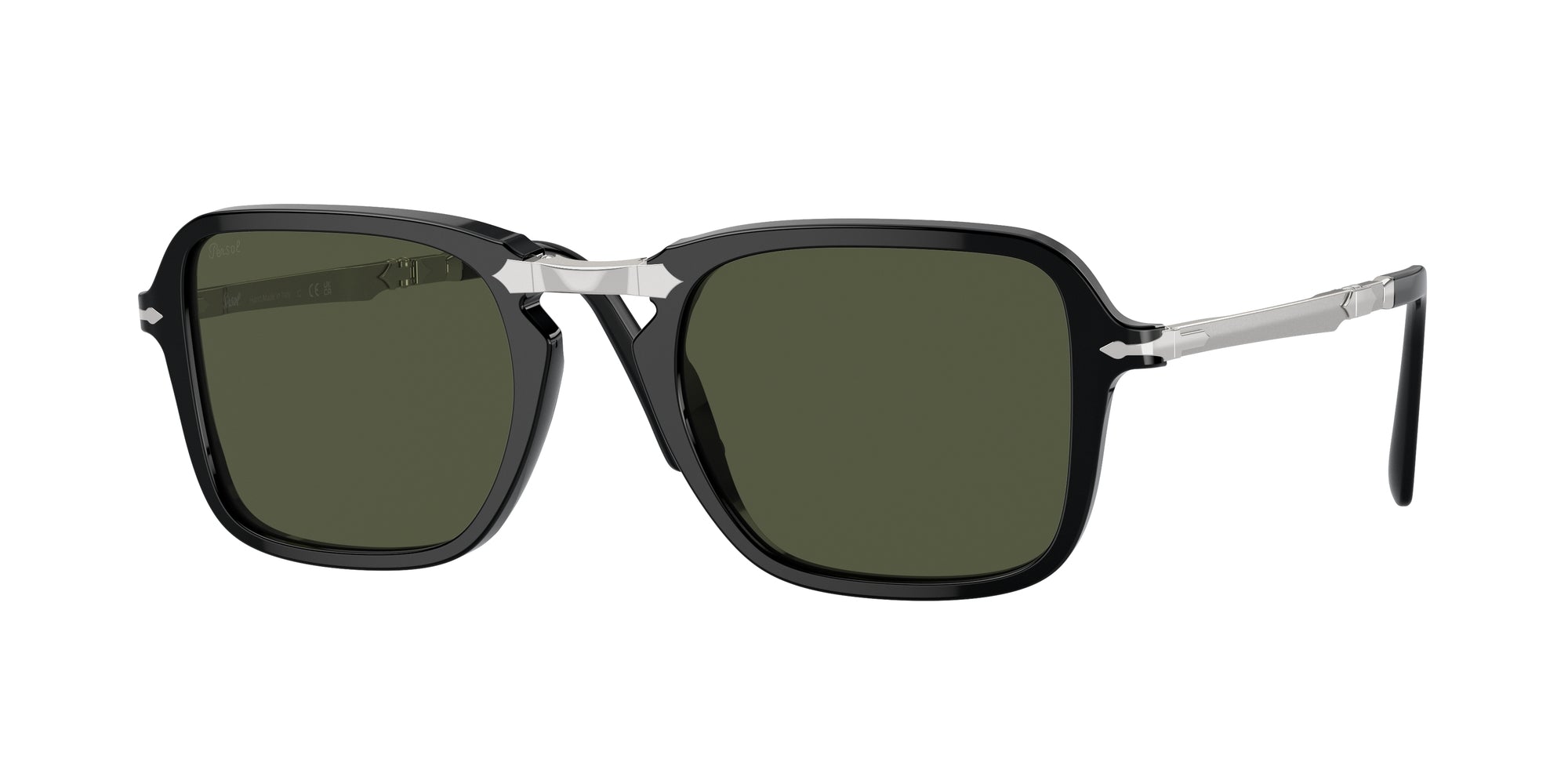 Persol Unisex Persol PO3330S 95/31 Occhiali da sole Acetato Nero Verde Squadrata Normale
