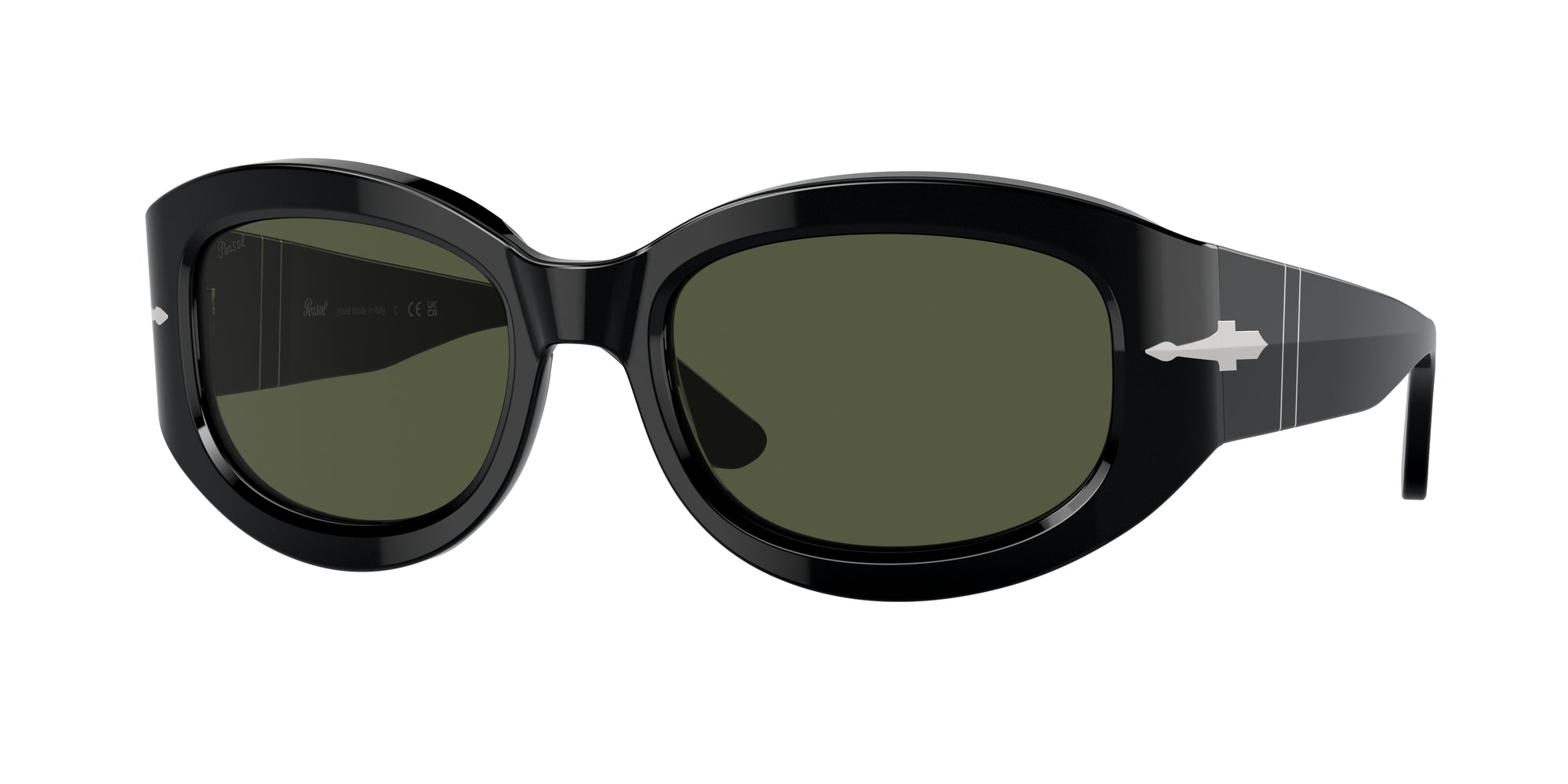 Persol Unisex Persol PO3335S 95/31 Occhiali da sole Acetato Nero Verde Pillow Normale Persol Unisex Persol PO3335S 95/31 Occhiali da sole Acetato Nero Verde Pillow Normale