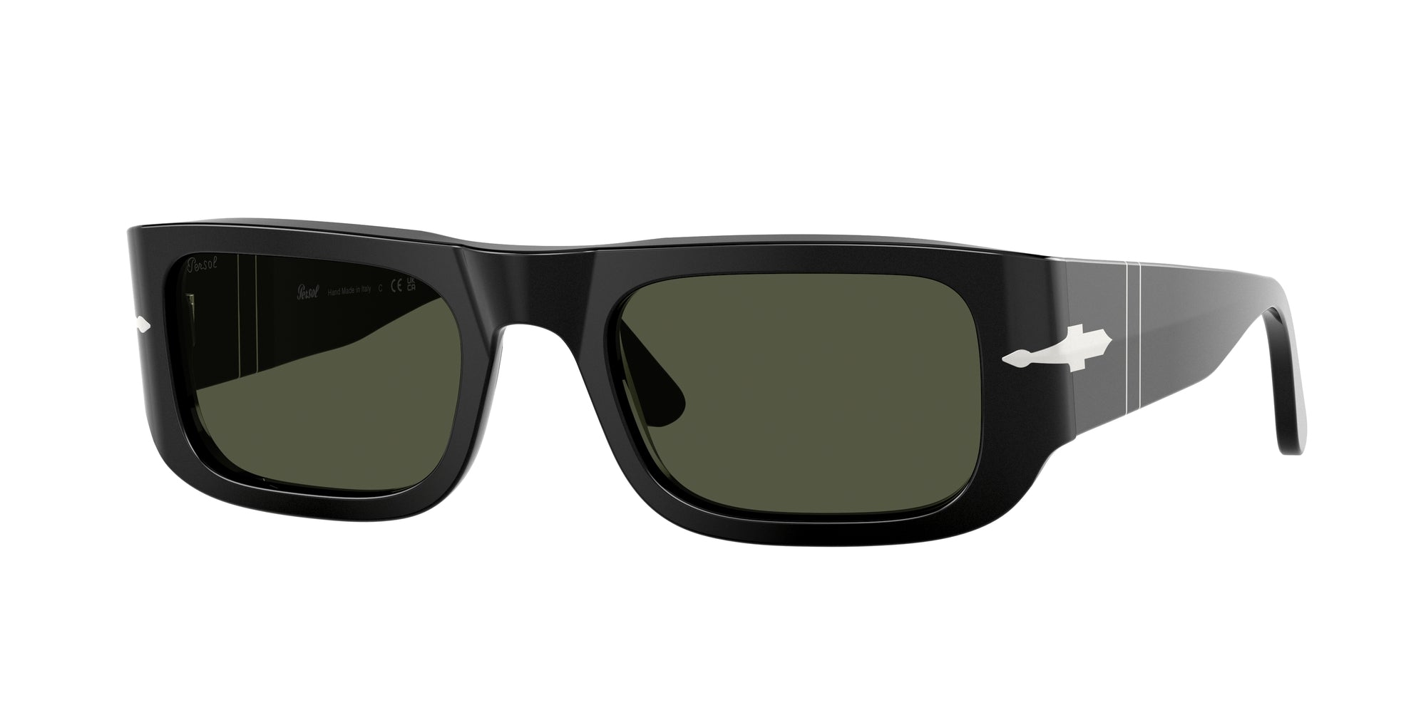 Persol Unisex Persol PO3362S 95/31 Occhiali da sole Acetato Nero Verde Pillow Normale Persol Unisex Persol PO3362S 95/31 Occhiali da sole Acetato Nero Verde Pillow Normale