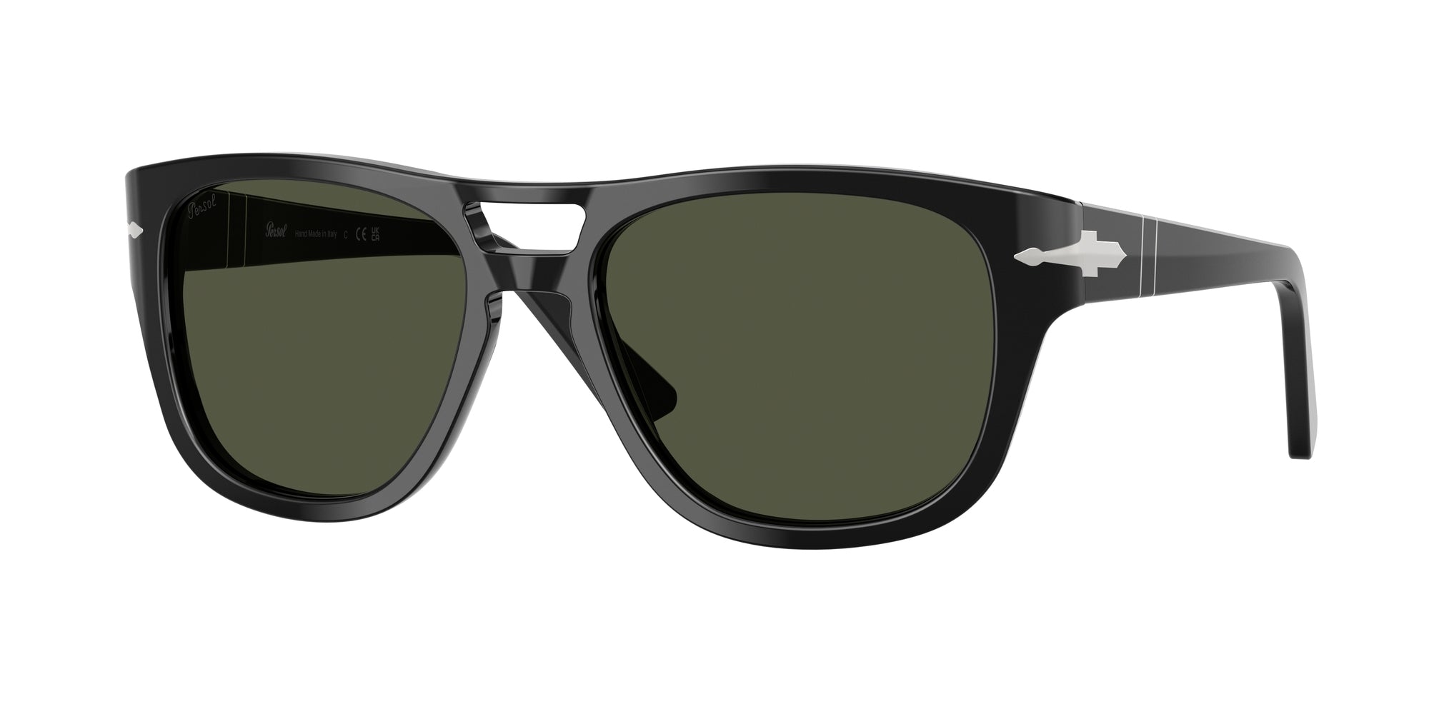 Persol Unisex Persol PO3366S 95/31 Occhiali da sole Acetato Nero Verde Squadrata Normale