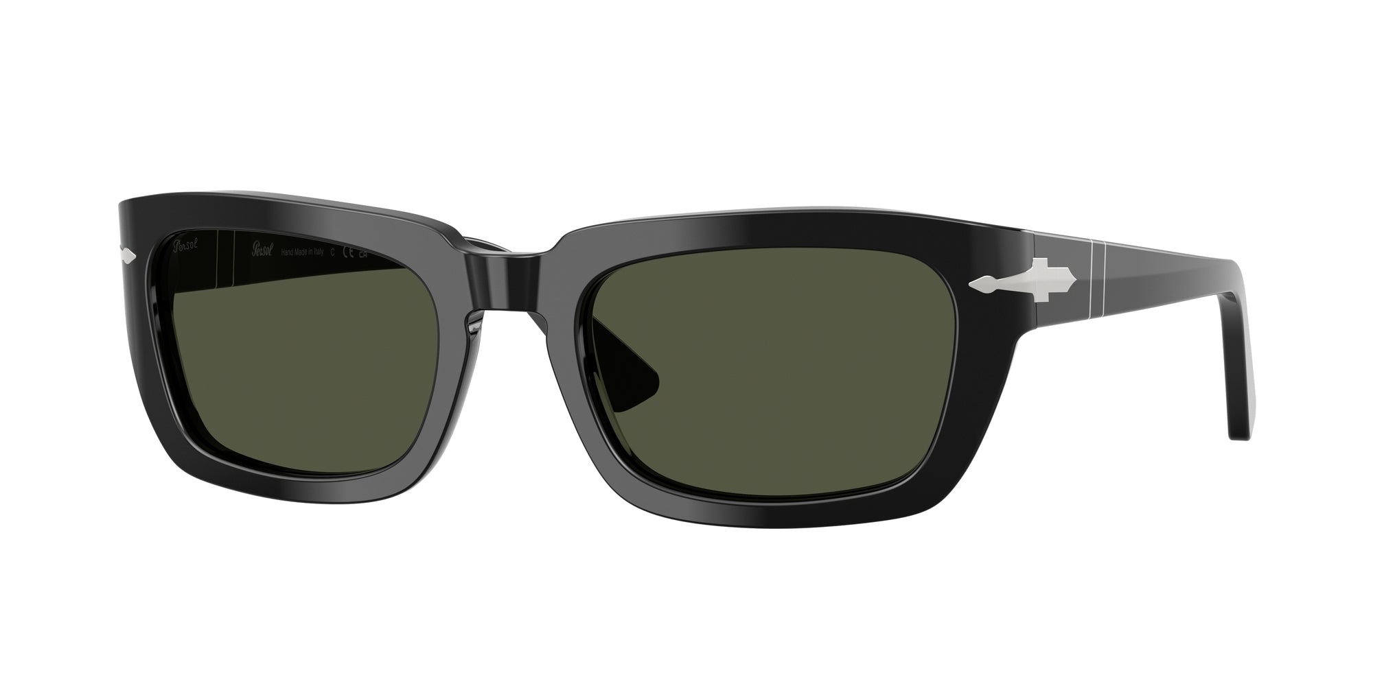 Persol Unisex Persol PO3367S 95/31 Occhiali da sole Acetato Nero Verde Pillow Normale Persol Unisex Persol PO3367S 95/31 Occhiali da sole Acetato Nero Verde Pillow Normale