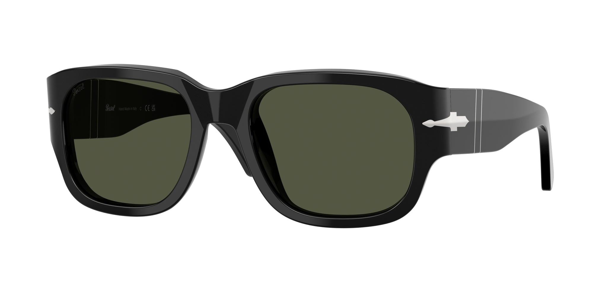 Persol Unisex Persol PO3380S 95/31 Occhiali da sole Acetato Nero Verde Squadrata Normale Persol Unisex Persol PO3380S 95/31 Occhiali da sole Acetato Nero Verde Squadrata Normale
