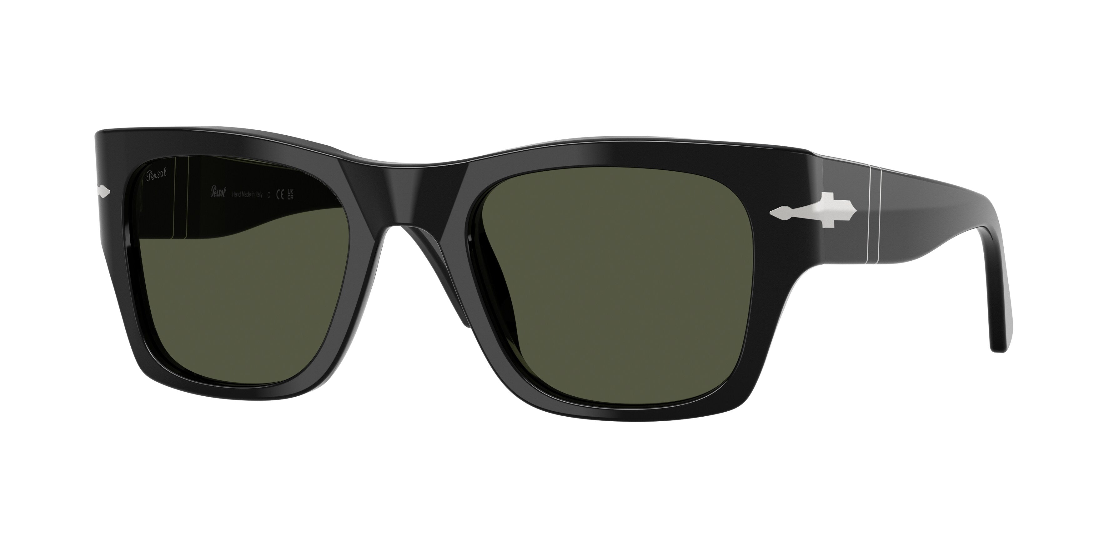 Persol Unisex Persol PO3384S 95/31 Occhiali da sole Acetato Nero Verde Squadrata Normale Persol Unisex Persol PO3384S 95/31 Occhiali da sole Acetato Nero Verde Squadrata Normale