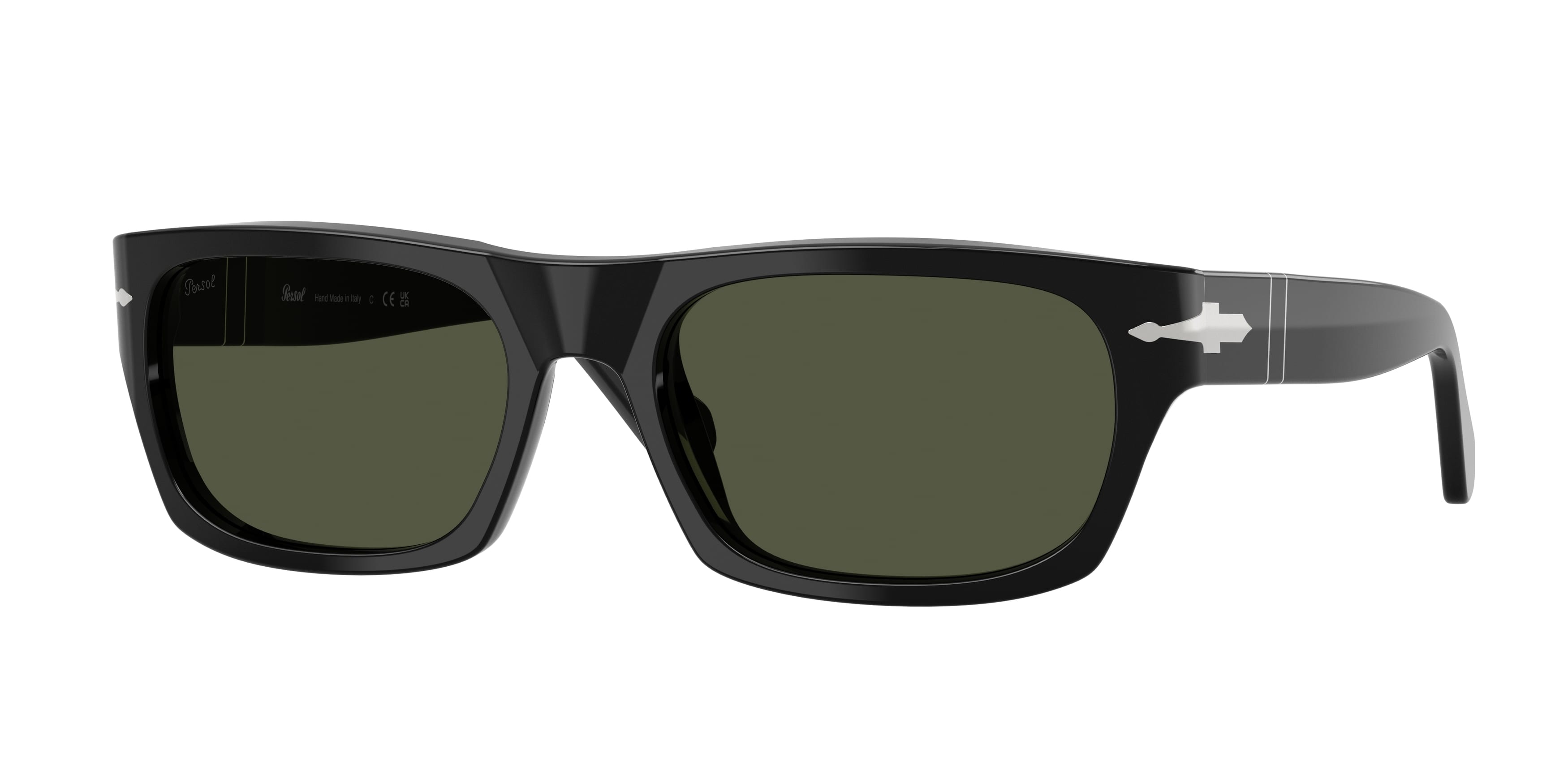 Persol Unisex Persol PO3398S 95/31 Occhiali da sole Acetato Nero Verde Squadrata Normale Persol Unisex Persol PO3398S 95/31 Occhiali da sole Acetato Nero Verde Squadrata Normale