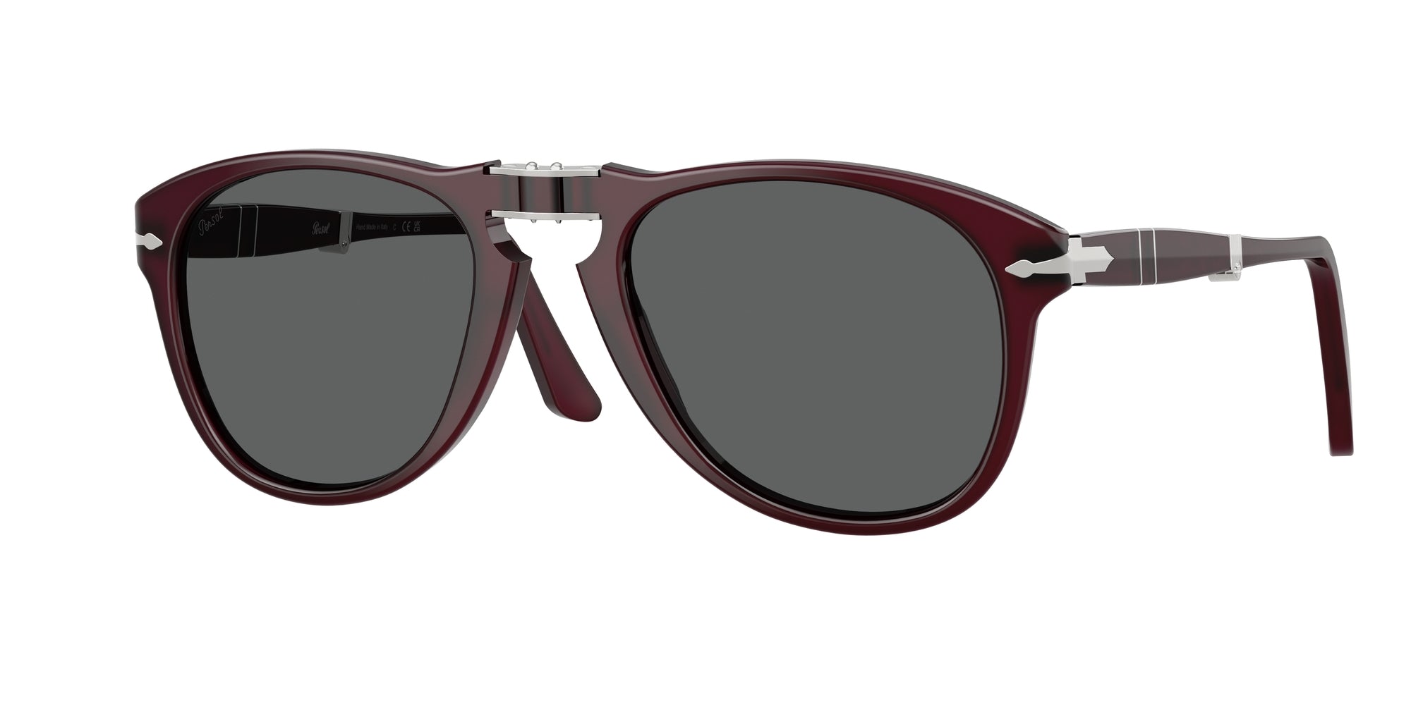 Persol Uomo Persol PO0714 FOLDING 1216B1 Occhiali da sole Acetato Bordeaux Grigio Pilot Normale