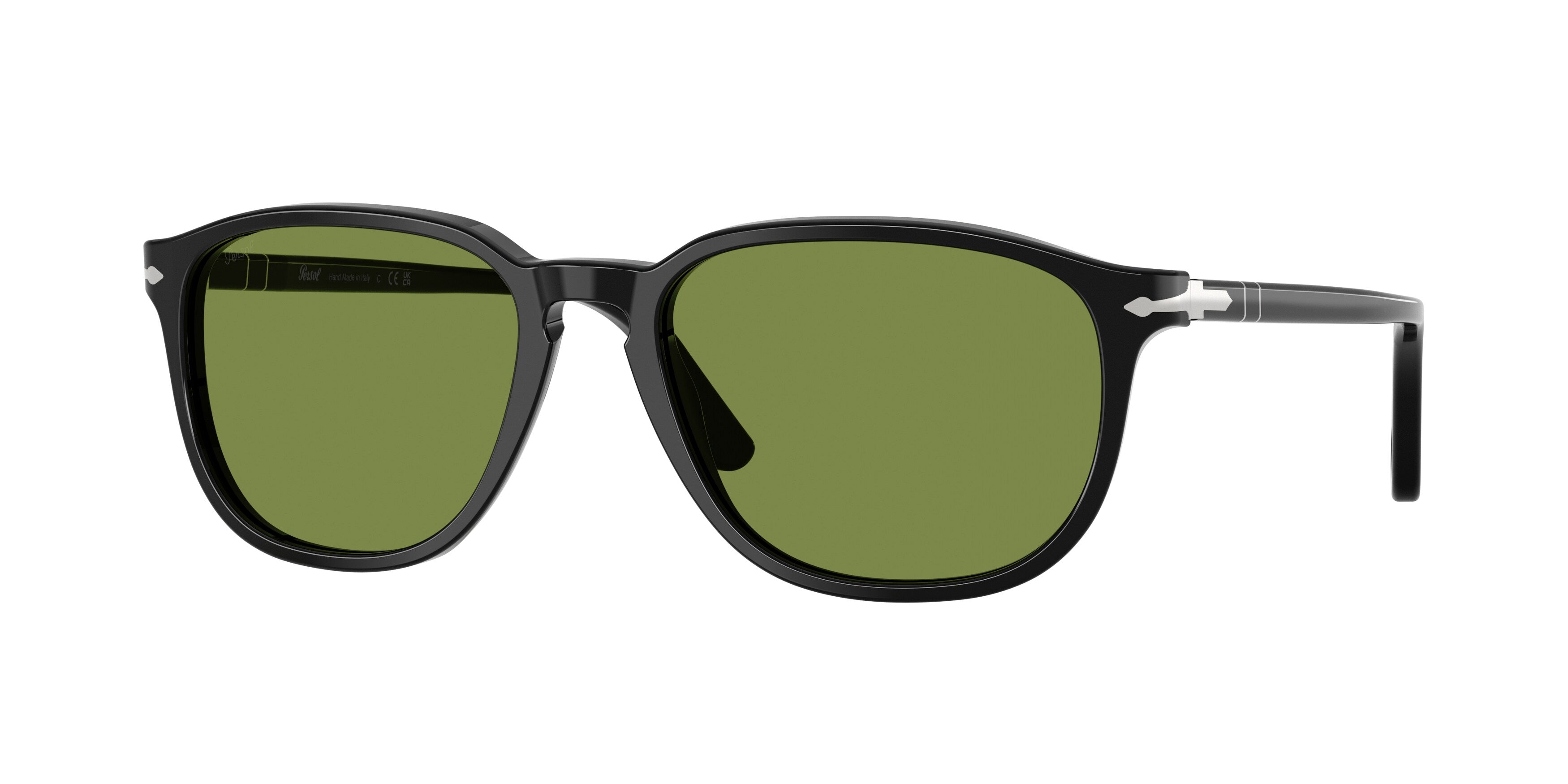 Persol Uomo Persol PO3019S 95/4E Occhiali da sole Acetato Nero Verde Squadrata Normale