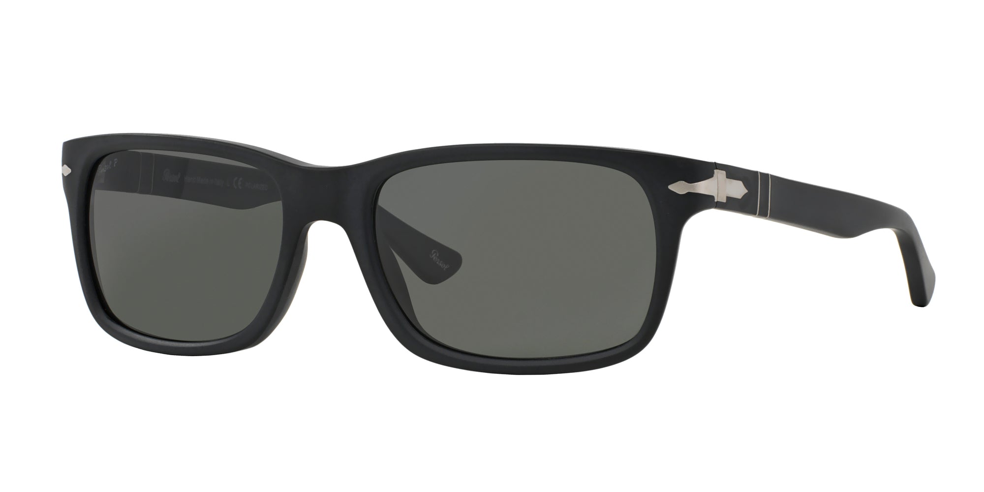 Persol Uomo Persol PO3048S 900058 Occhiali da sole Acetato Nero Verde Squadrata Polarizzata