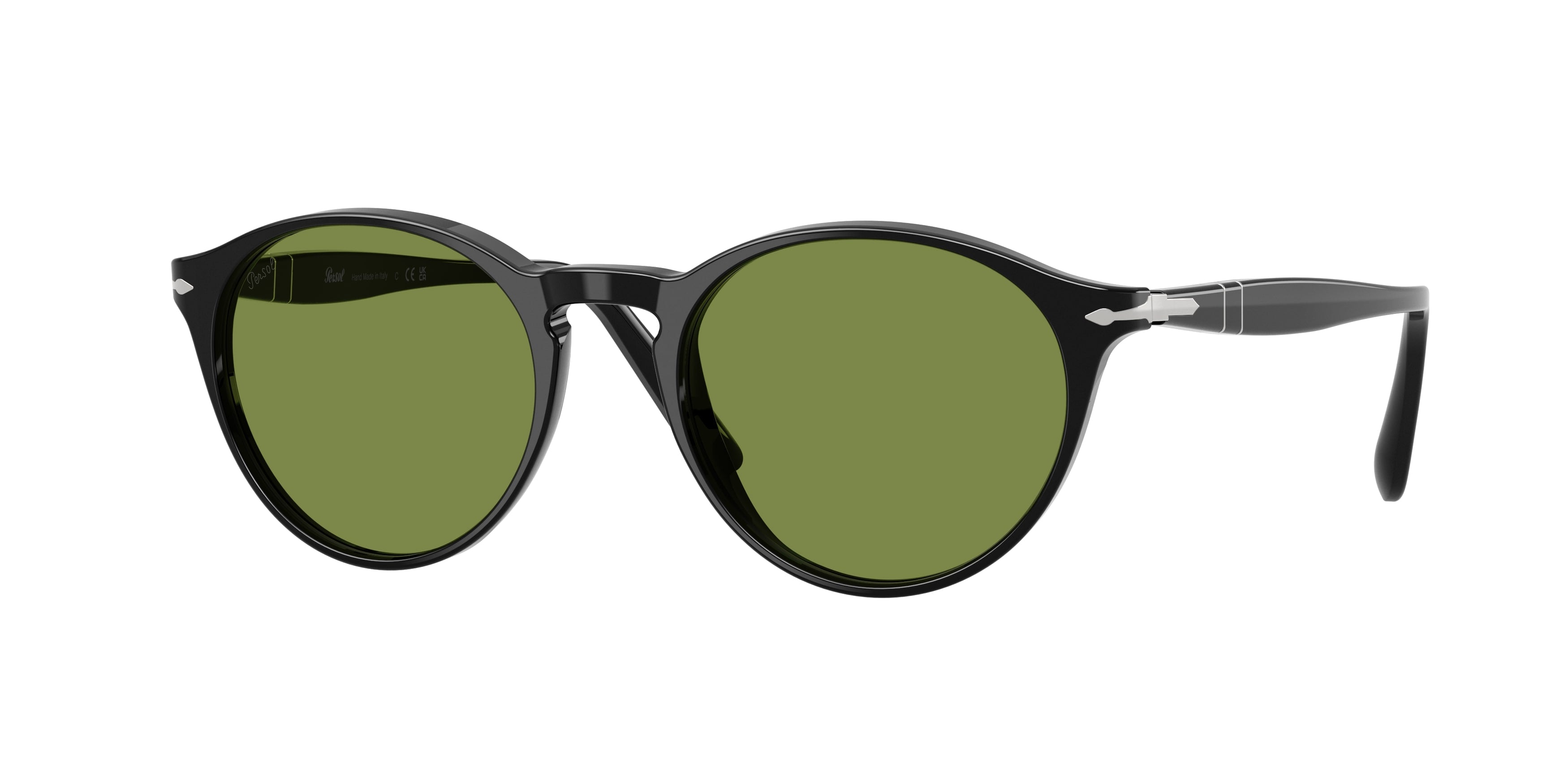 Persol Uomo Persol PO3092SM 95/4E Occhiali da sole Acetato Nero Verde Rotonda Normale Persol Uomo Persol PO3092SM 95/4E Occhiali da sole Acetato Nero Verde Rotonda Normale