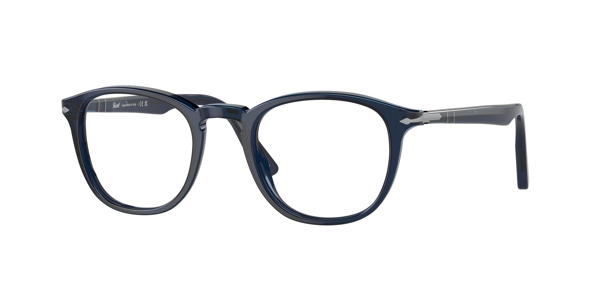Persol Uomo Persol PO3143V 1141 Montature da vista Acetato Blu Trasparente Rotonda Normale
