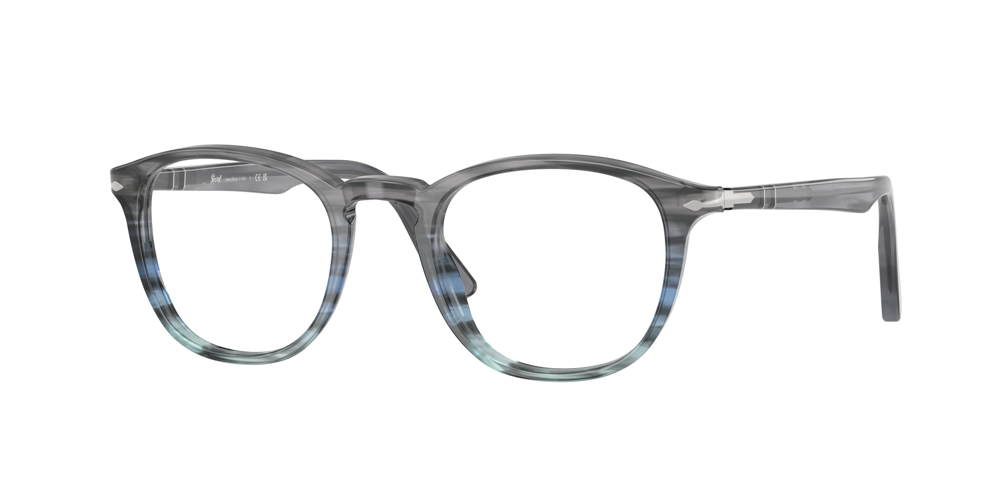 Persol Uomo Persol PO3143V 1205 Montature da vista Acetato Grigio Trasparente Rotonda Normale