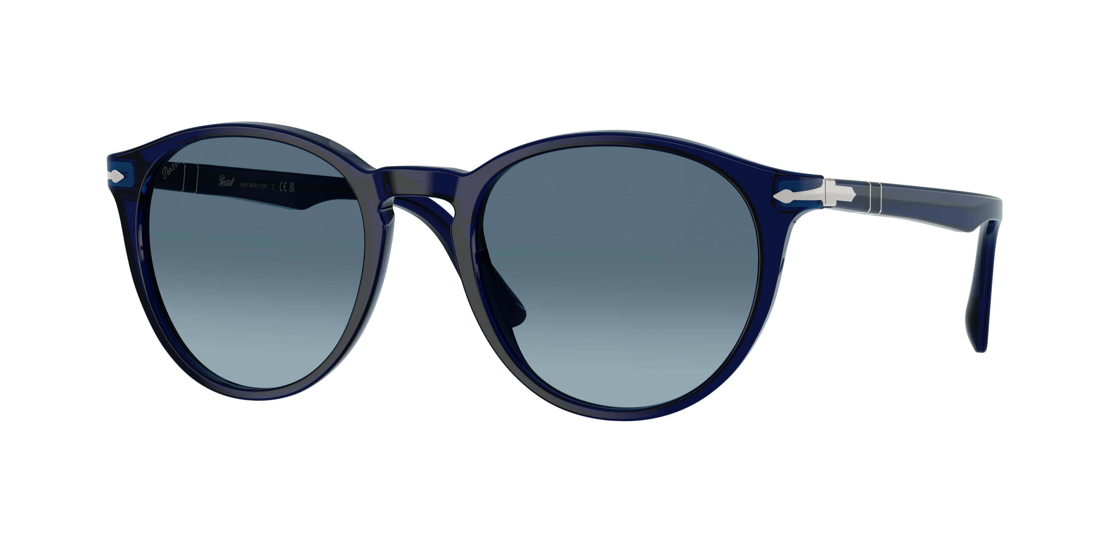 Persol Uomo Persol PO3152S 181/Q8 Occhiali da sole Acetato Blu Blu Rotonda Normale Sfumato
