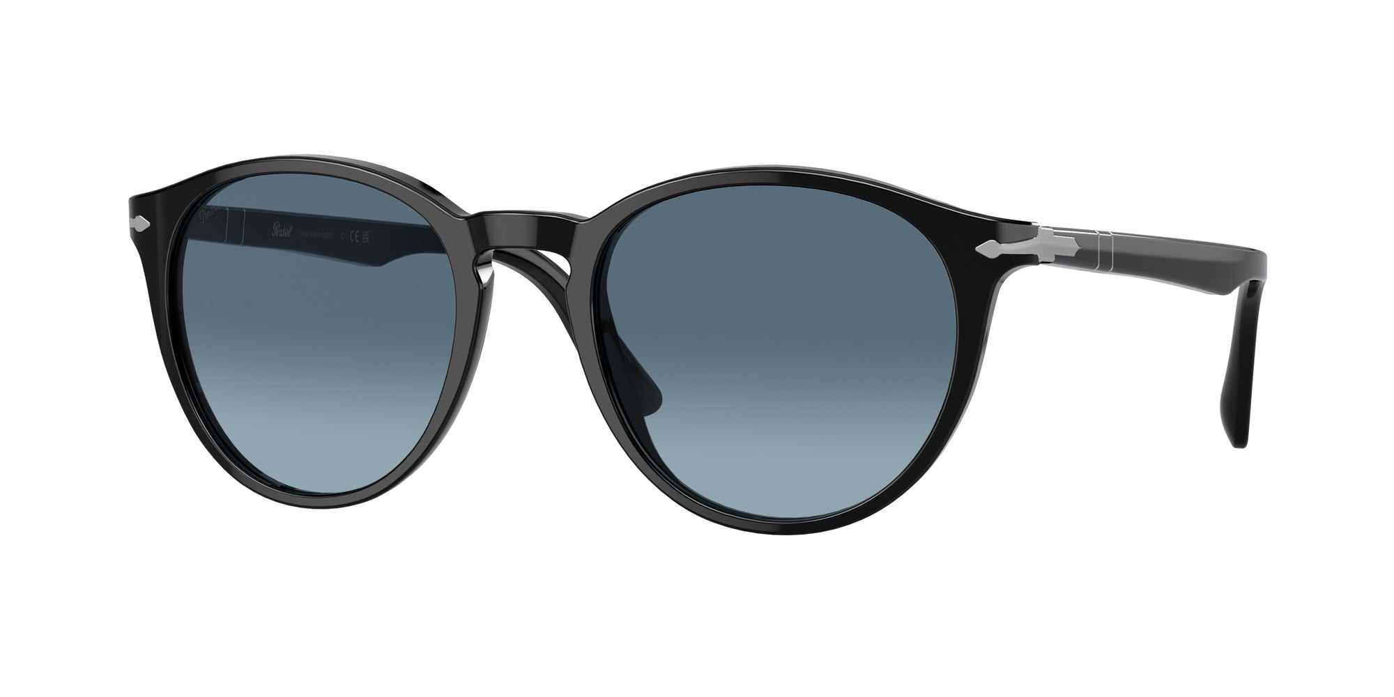Persol Uomo Persol PO3152S 9014Q8 Occhiali da sole Acetato Nero Blu Rotonda Normale Sfumato