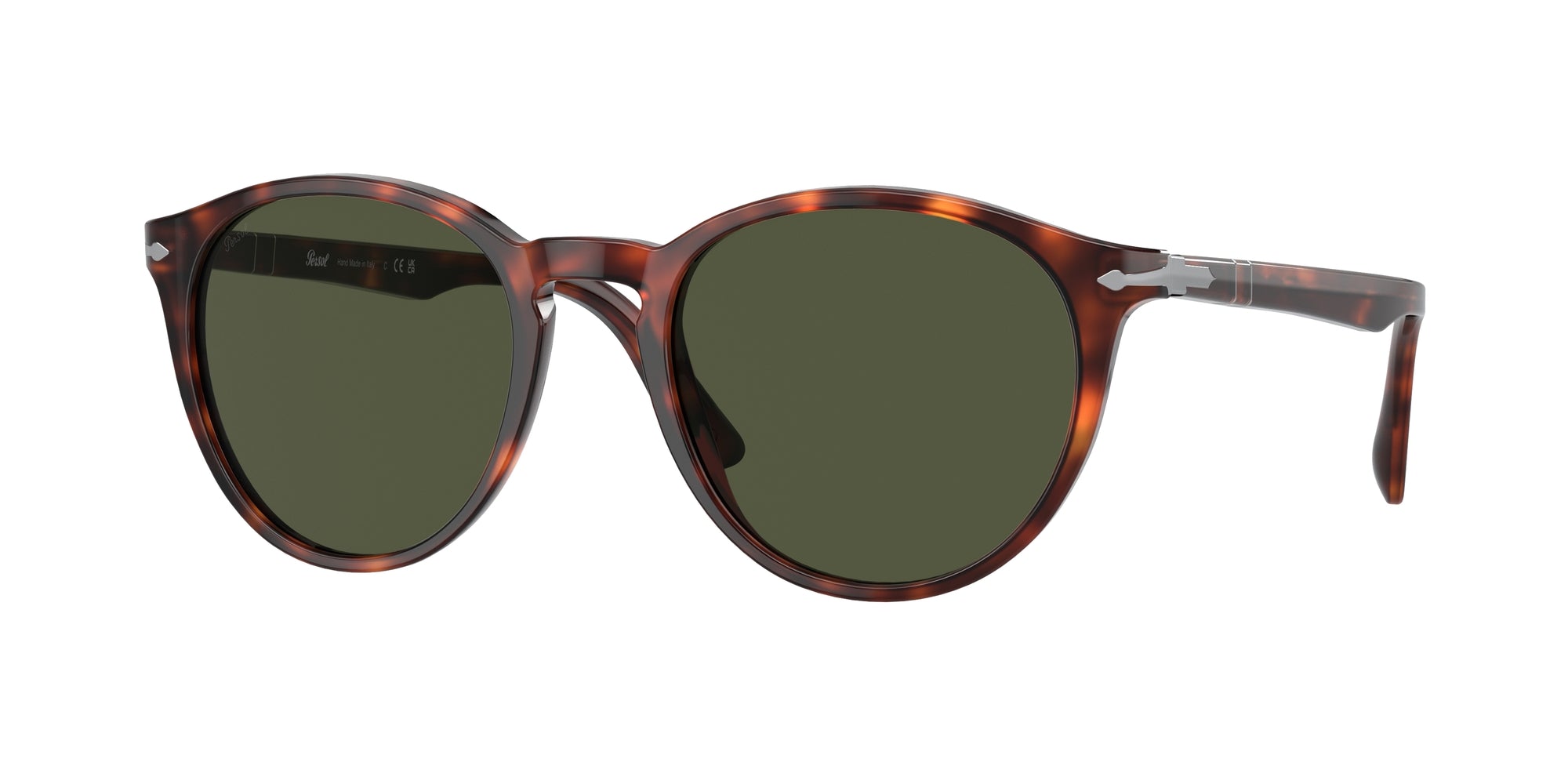 Persol Uomo Persol PO3152S 901531 Occhiali da sole Acetato Tartaruga Verde Rotonda Normale