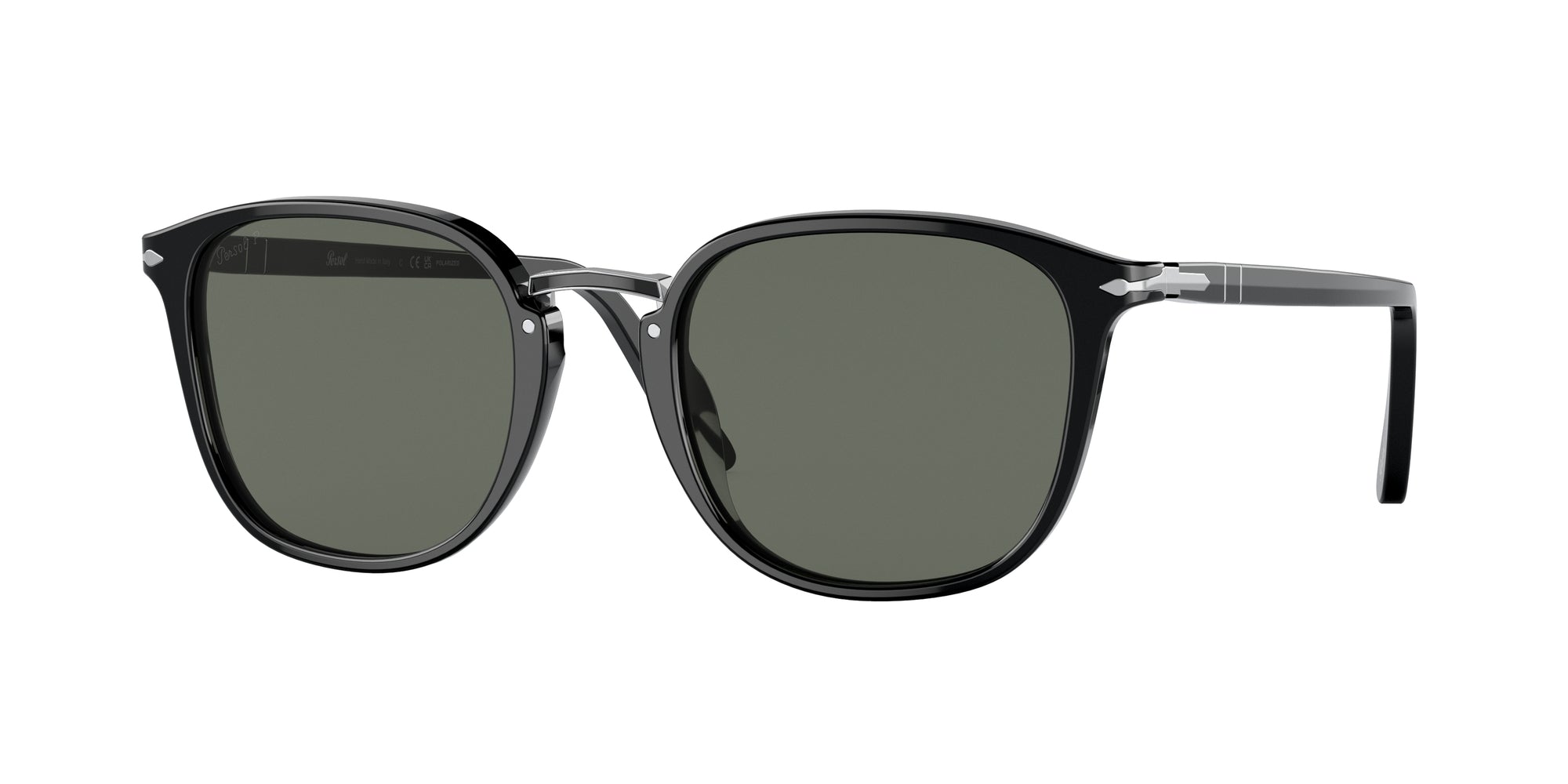 Persol Uomo Persol PO3186S 95/58 Occhiali da sole Acetato Nero Verde Rotonda Polarizzata