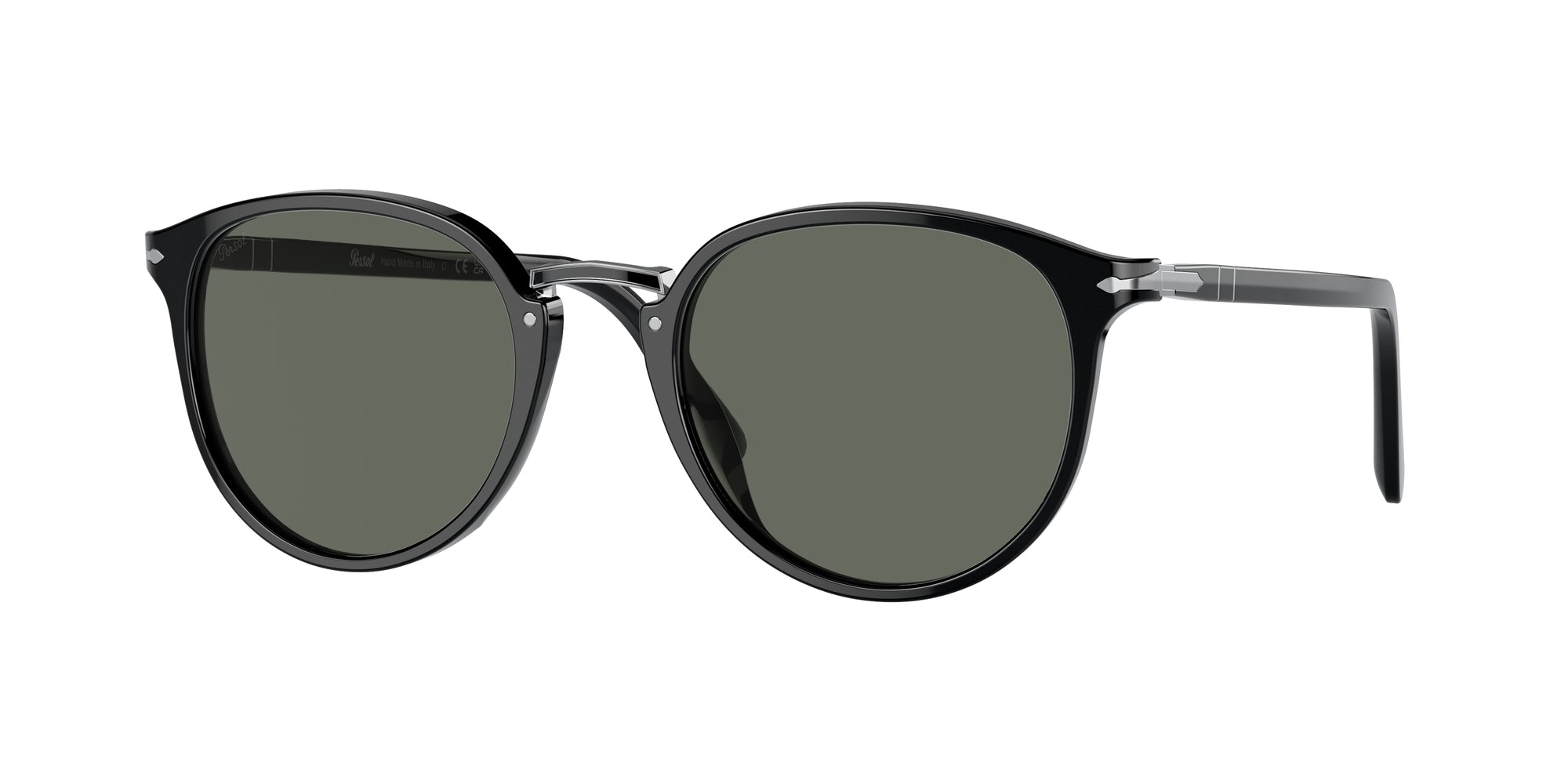 Persol Uomo Persol PO3210S 95/31 Occhiali da sole Acetato Nero Verde Rotonda Normale