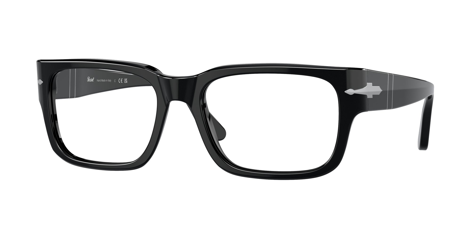 Persol Uomo Persol PO3315V 95 Montature da vista Acetato Nero Trasparente Squadrata Normale