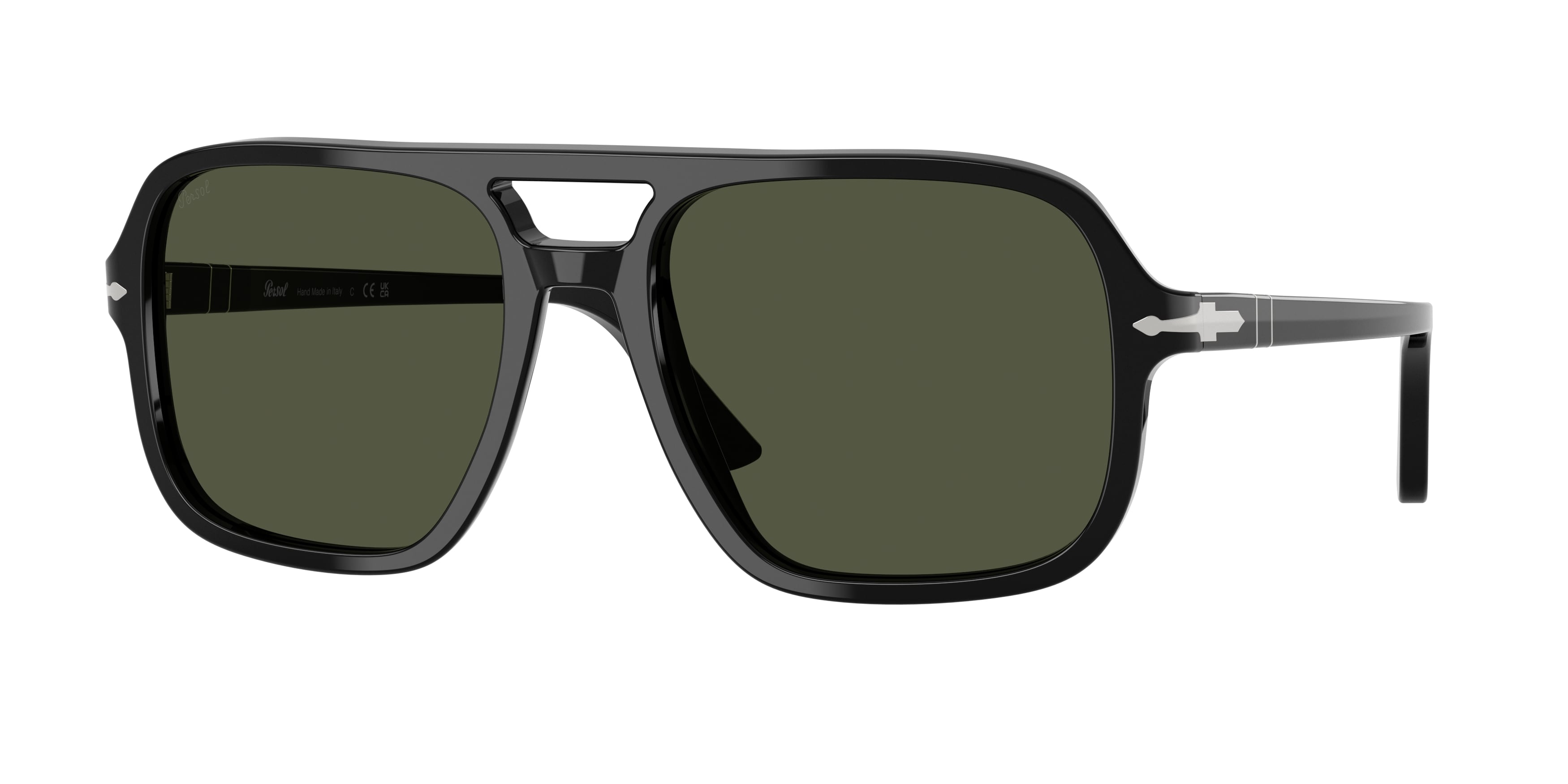 Persol Uomo Persol PO3328S 95/31 Occhiali da sole Acetato Nero Verde Pilot Normale