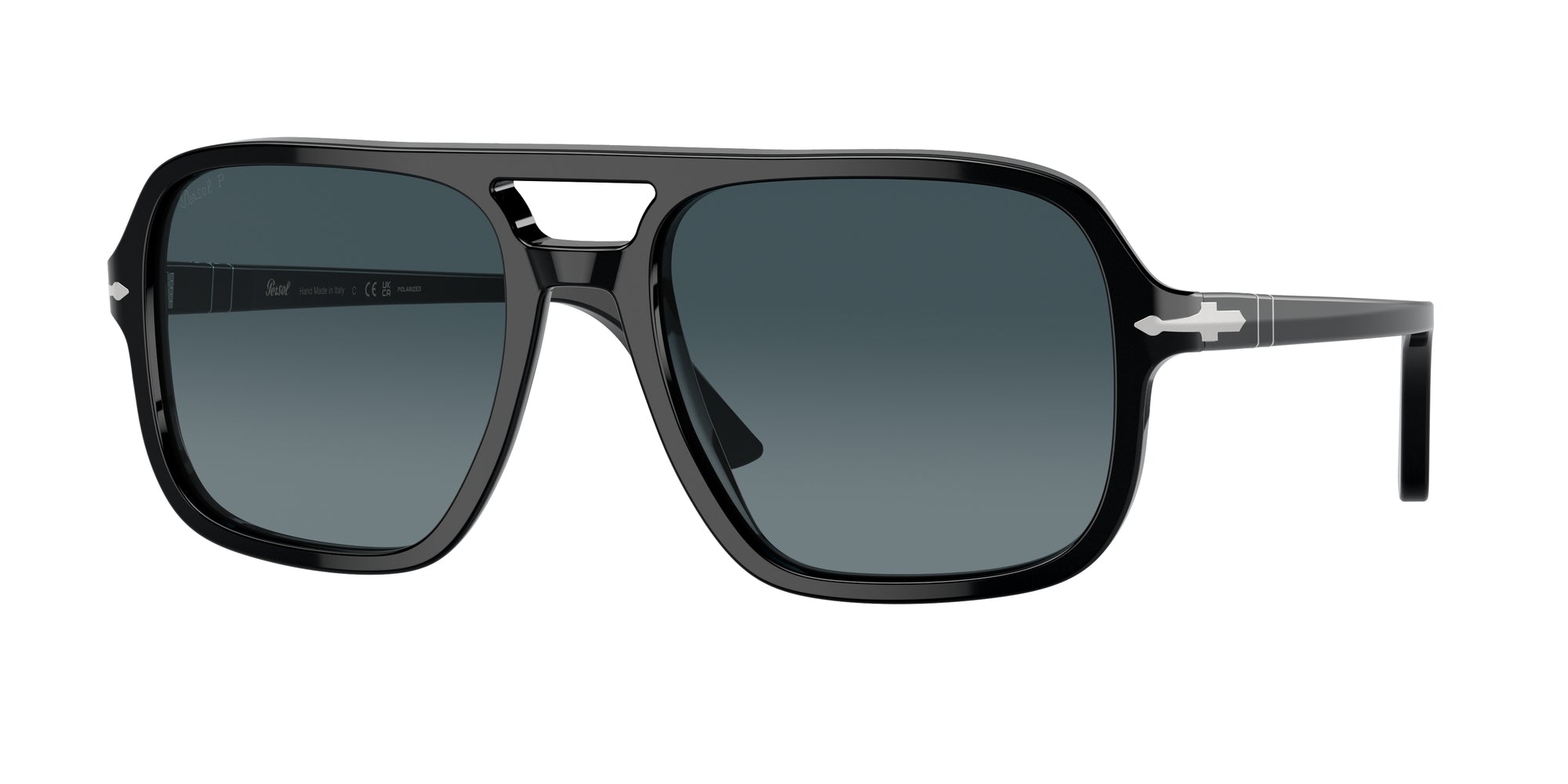 Persol Uomo Persol PO3328S 95/S3 Occhiali da sole Acetato Nero Blu Pilot Polarizzata Sfumato