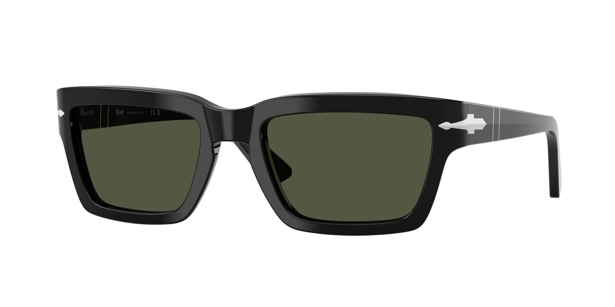 Persol Uomo Persol PO3363S 95/31 Occhiali da sole Acetato Nero Verde Squadrata Normale Persol Uomo Persol PO3363S 95/31 Occhiali da sole Acetato Nero Verde Squadrata Normale