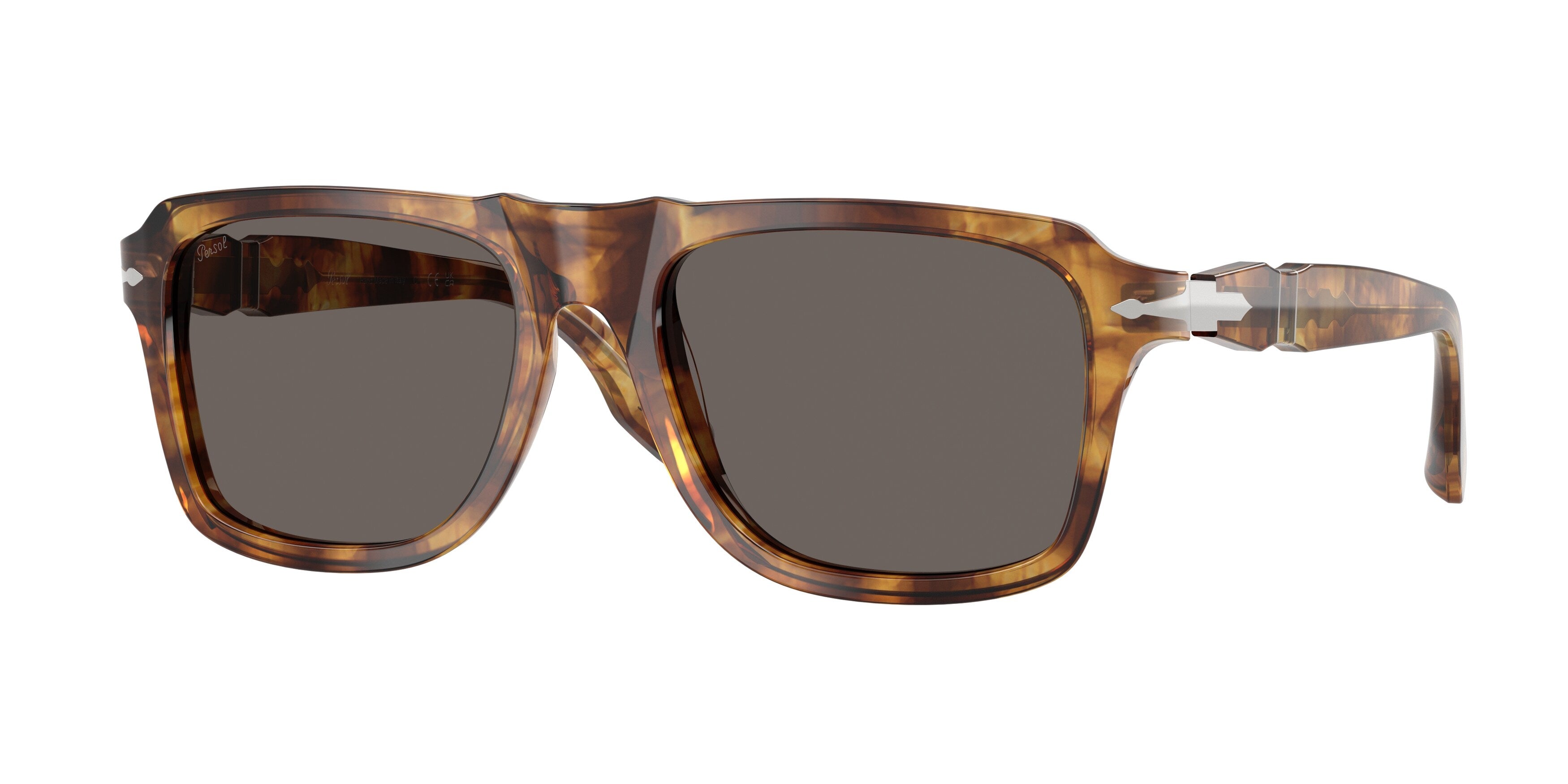 Persol Uomo Persol PO8002S 1243B1 Occhiali da sole Acetato Tartaruga Grigio Squadrata Normale