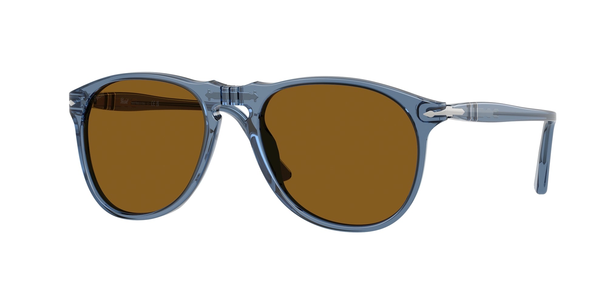 Persol Uomo Persol PO9649S 121833 Occhiali da sole Acetato Blu Marrone Pilot Normale