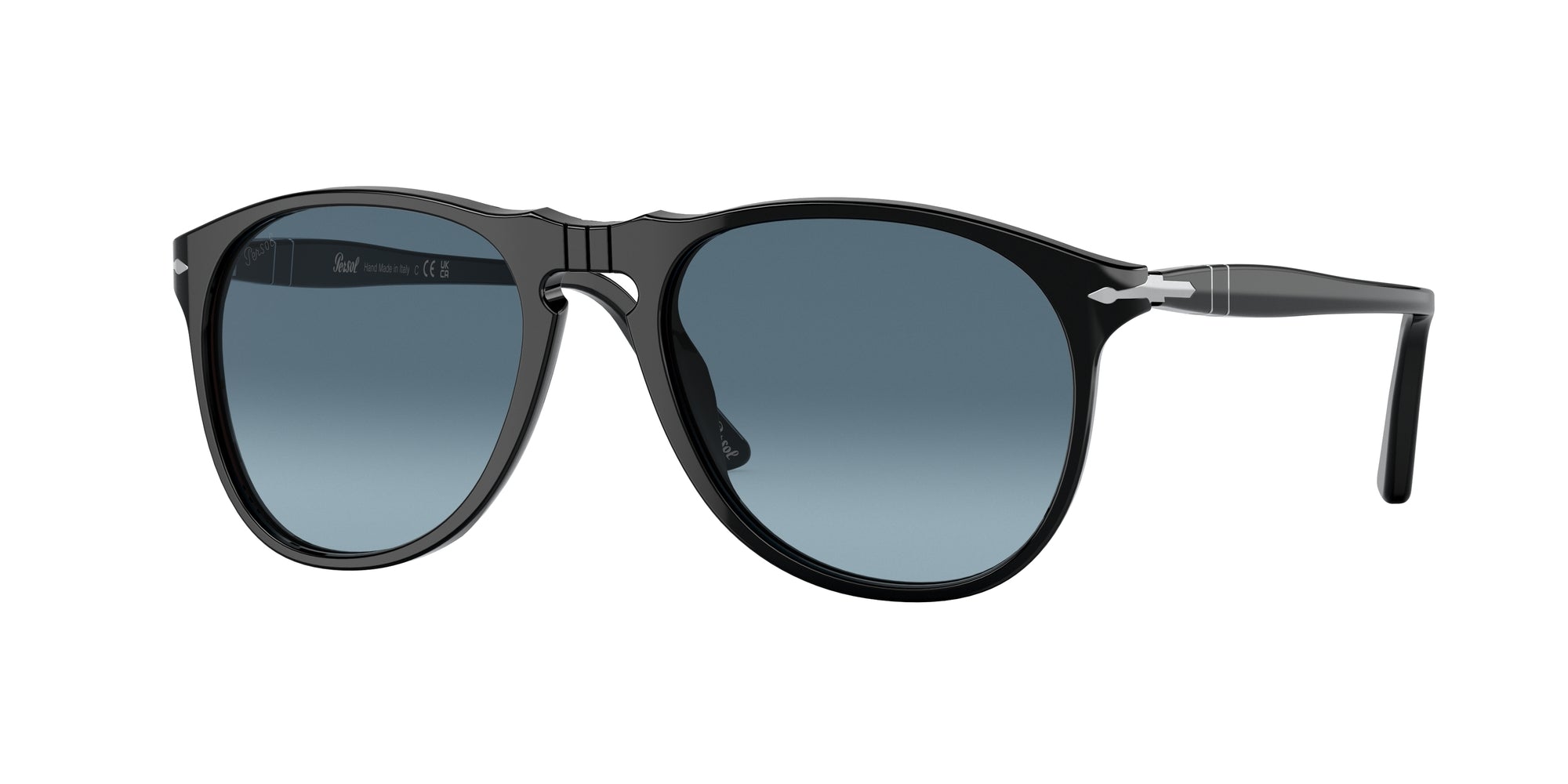 Persol Uomo Persol PO9649S 95/Q8 Occhiali da sole Acetato Nero Blu Pilot Normale Sfumato