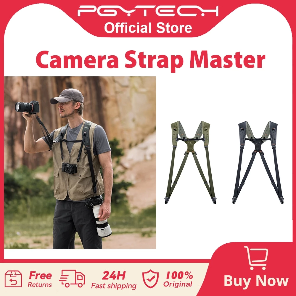 PGYTECH Camera Strap Master, doppia imbracatura in pelle per 3 fotocamere, imbracatura per fotocamera regolabile per fotografo professionale