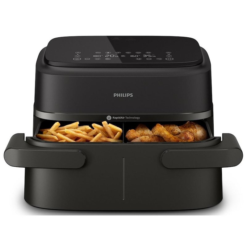 PHILIPS Airfryer Serie 1000 doppio cestello 7.1L NA150/00 FRIGGITRICE AD ARIA, capacità 7,1 l, Max potenza 2450 W, Nero